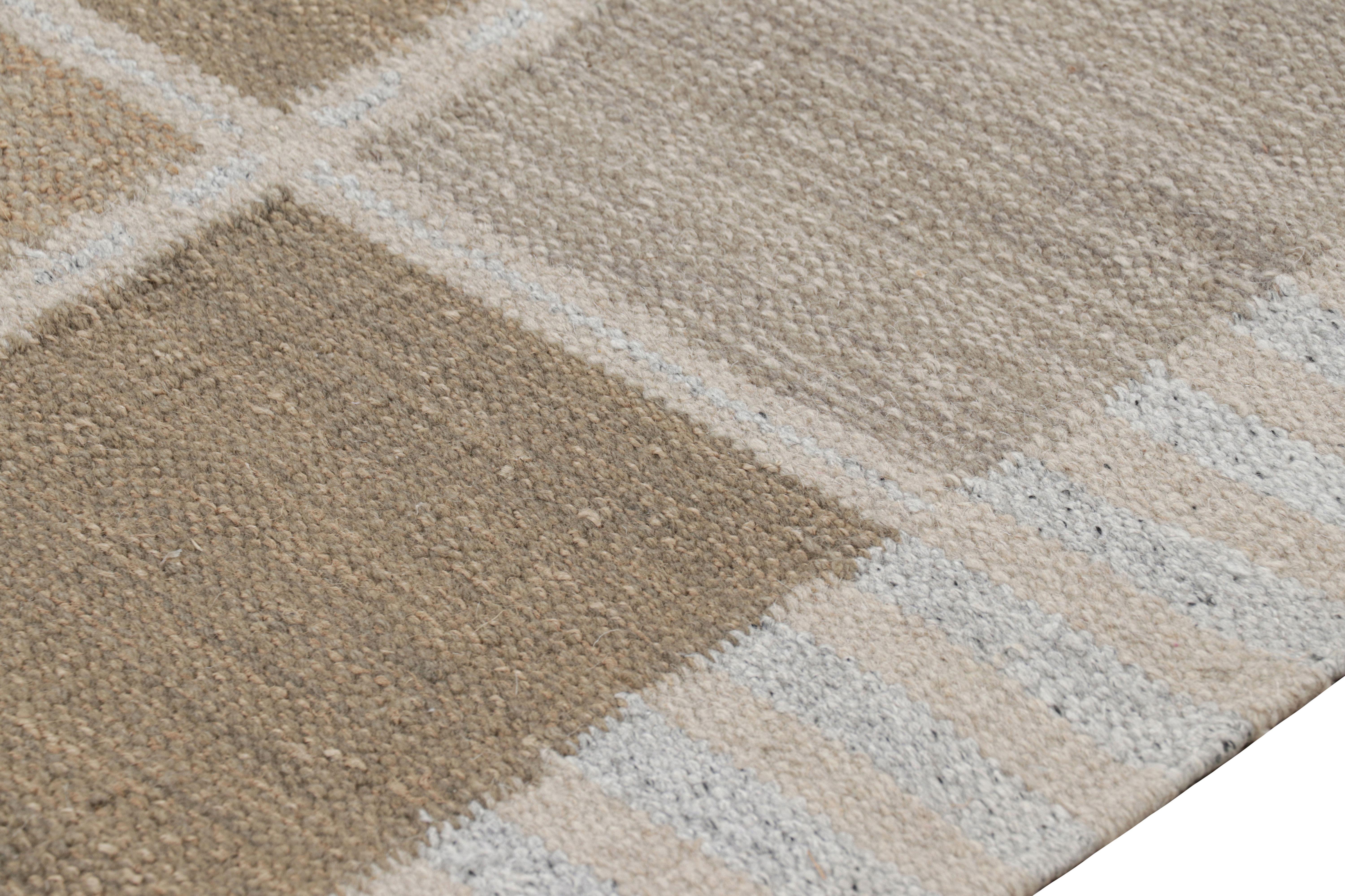 Rug & Kilim’s Scandinavian Style Runner Rug, Beige-Brown with Geometric Patterns In New Condition For Sale In Long Island City, NY