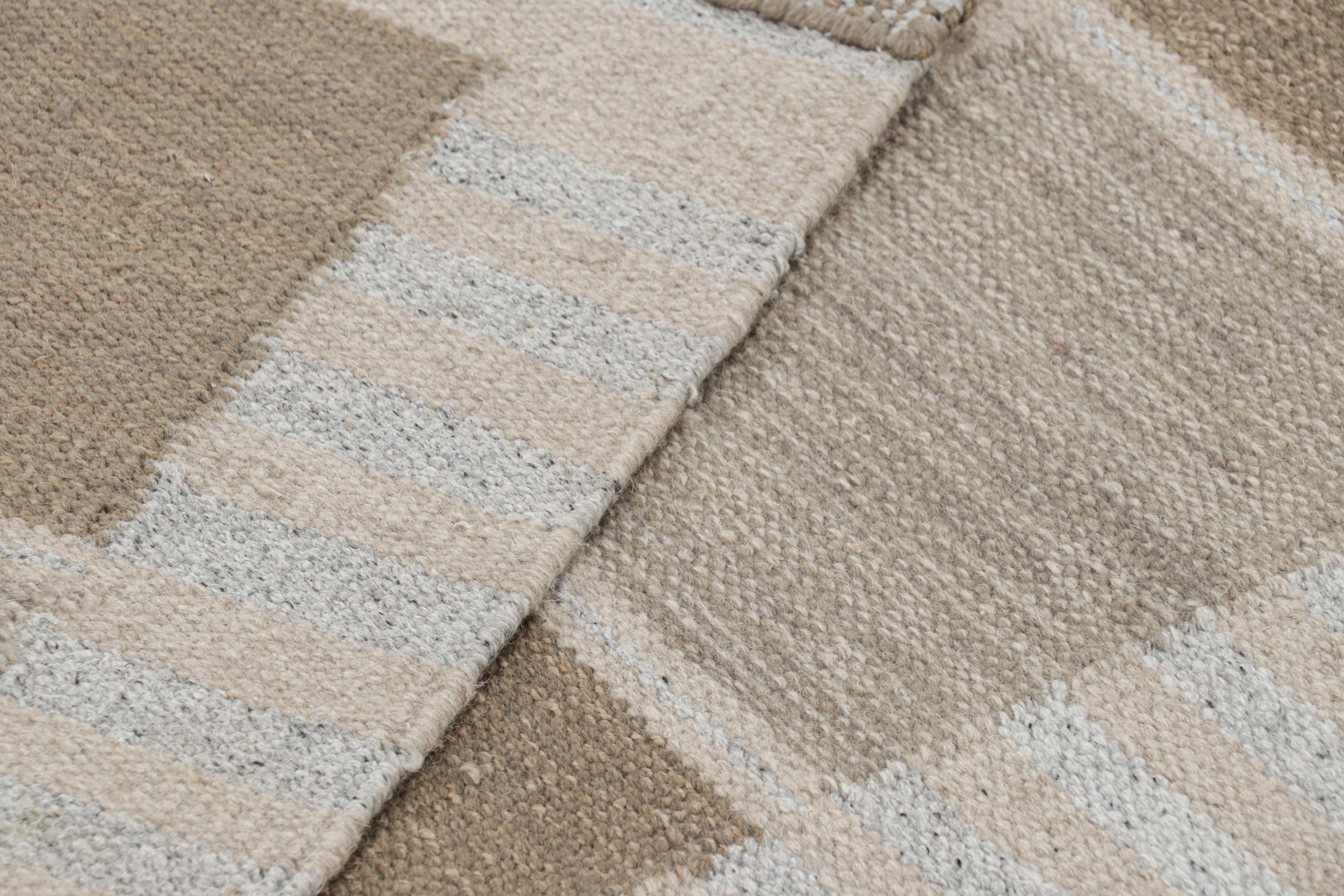 Contemporary Rug & Kilim’s Scandinavian Style Runner Rug, Beige-Brown with Geometric Patterns For Sale