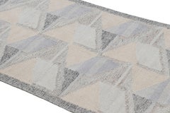 Rug & Kilim's Läufer im skandinavischen Stil, Blau und Creme Geometrisches Muster