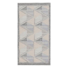 Rug & Kilim’s Scandinavian Style Runner Rug, Blue and Cream Geometric Pattern