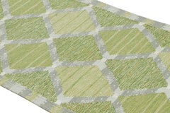 Rug & Kilim’s Scandinavian Style Runner Rug Green with Gray Geometric Patterns