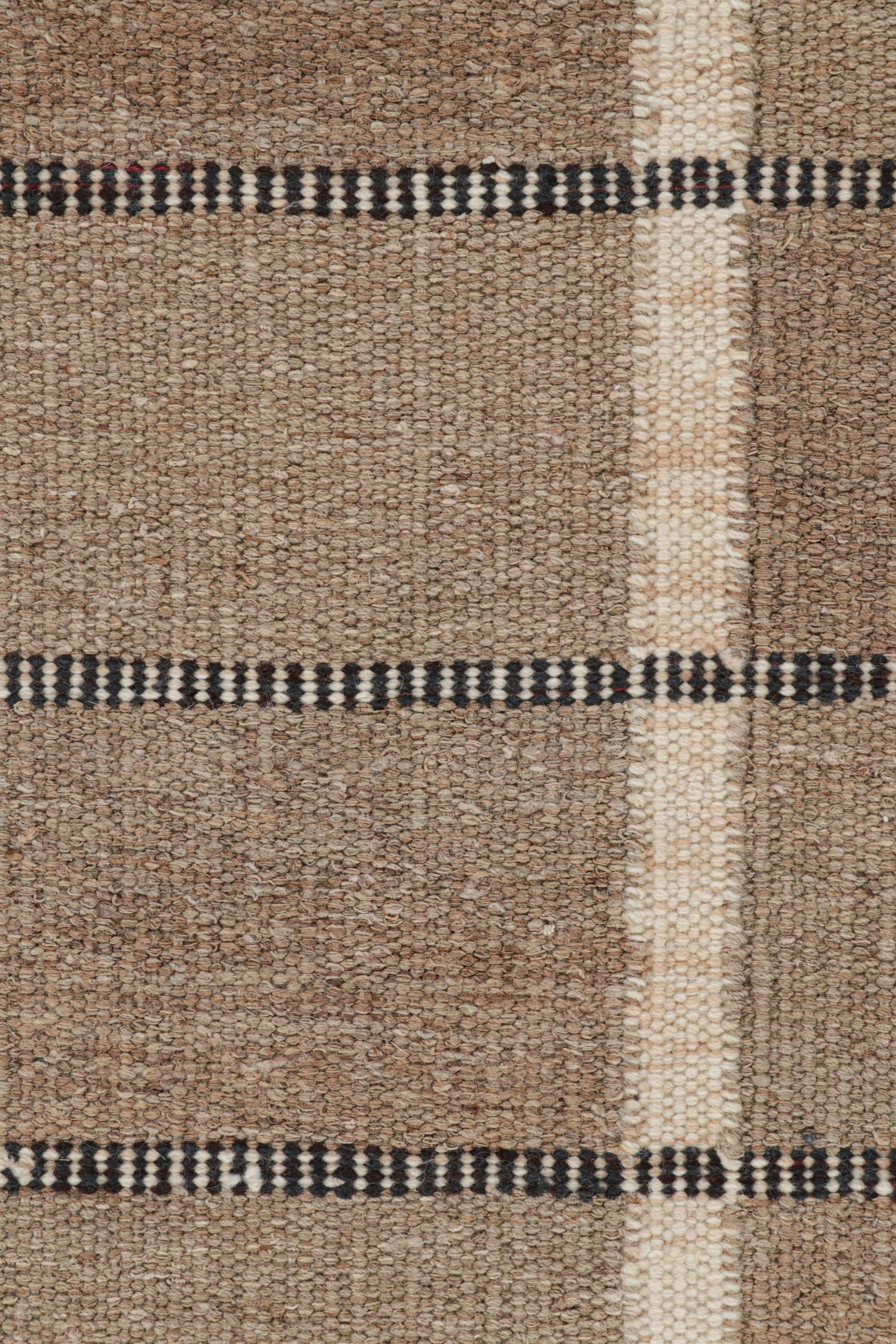 Rug & Kilim’s Scandinavian Style Runner Rug In Brown with Black & White Stripes In New Condition For Sale In Long Island City, NY