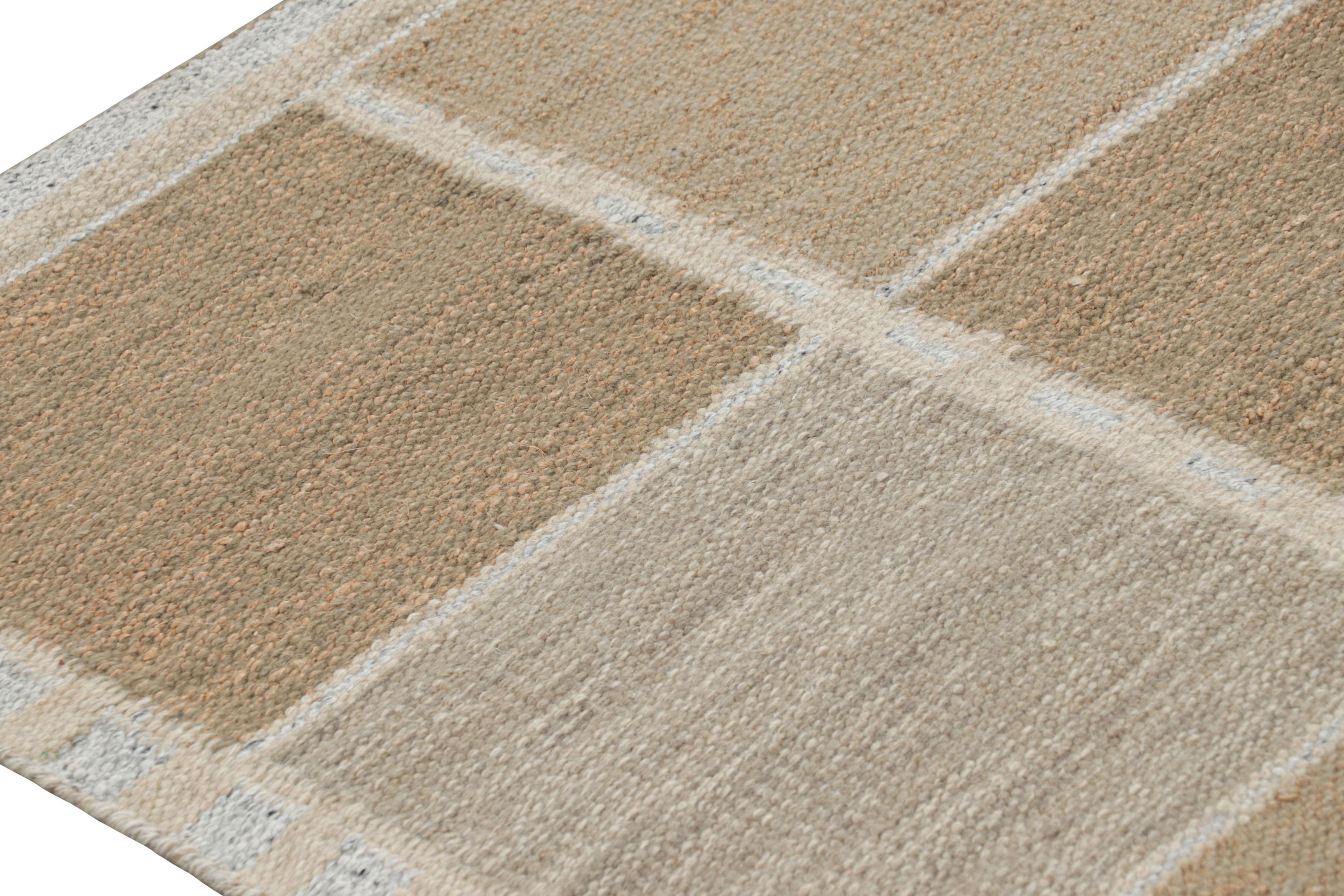 Modern Rug & Kilim’s Scandinavian Style Runner Rug in Brown with Geometric Patterns For Sale