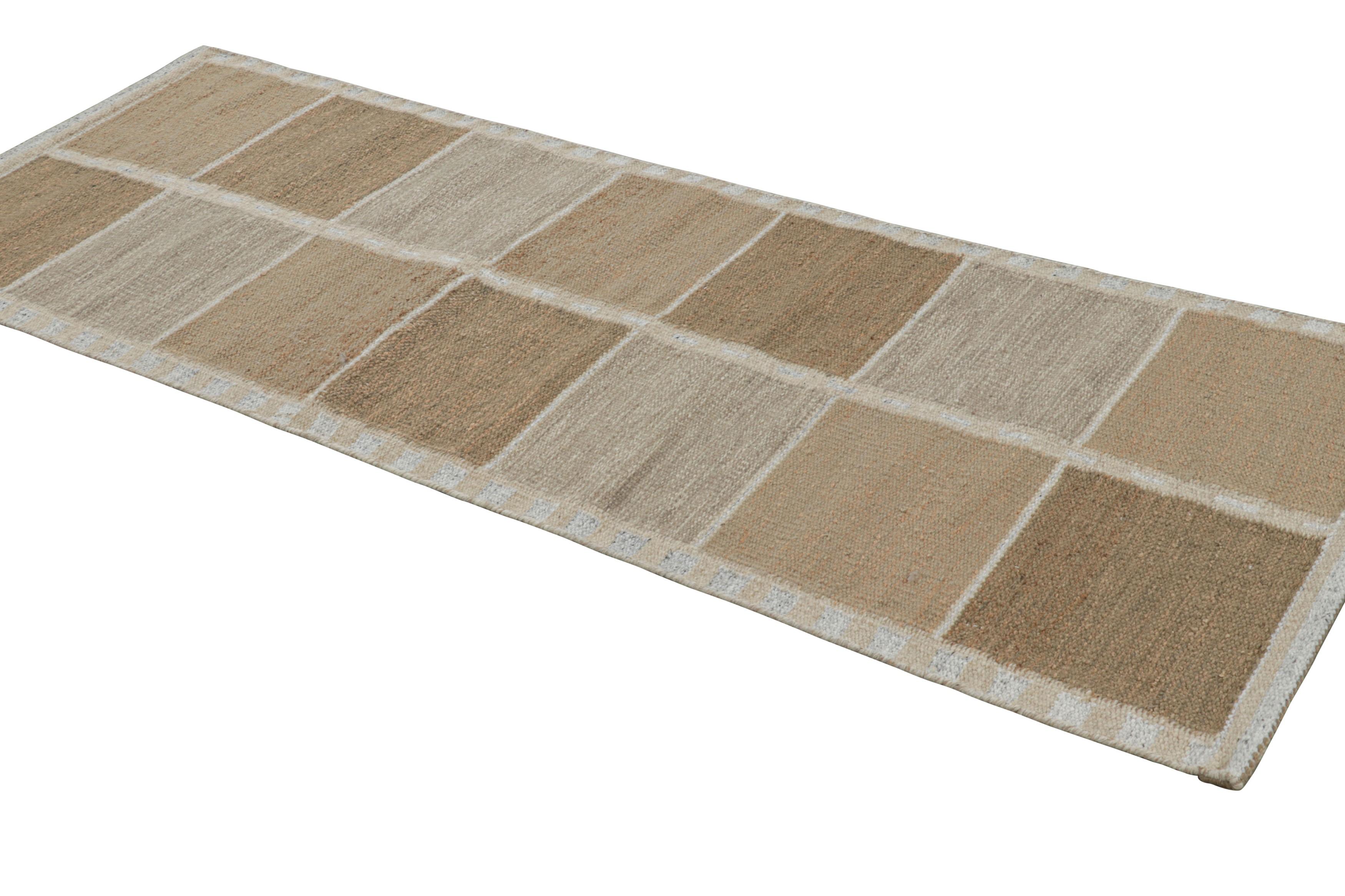 Hand-Woven Rug & Kilim’s Scandinavian Style Runner Rug in Brown with Geometric Patterns For Sale