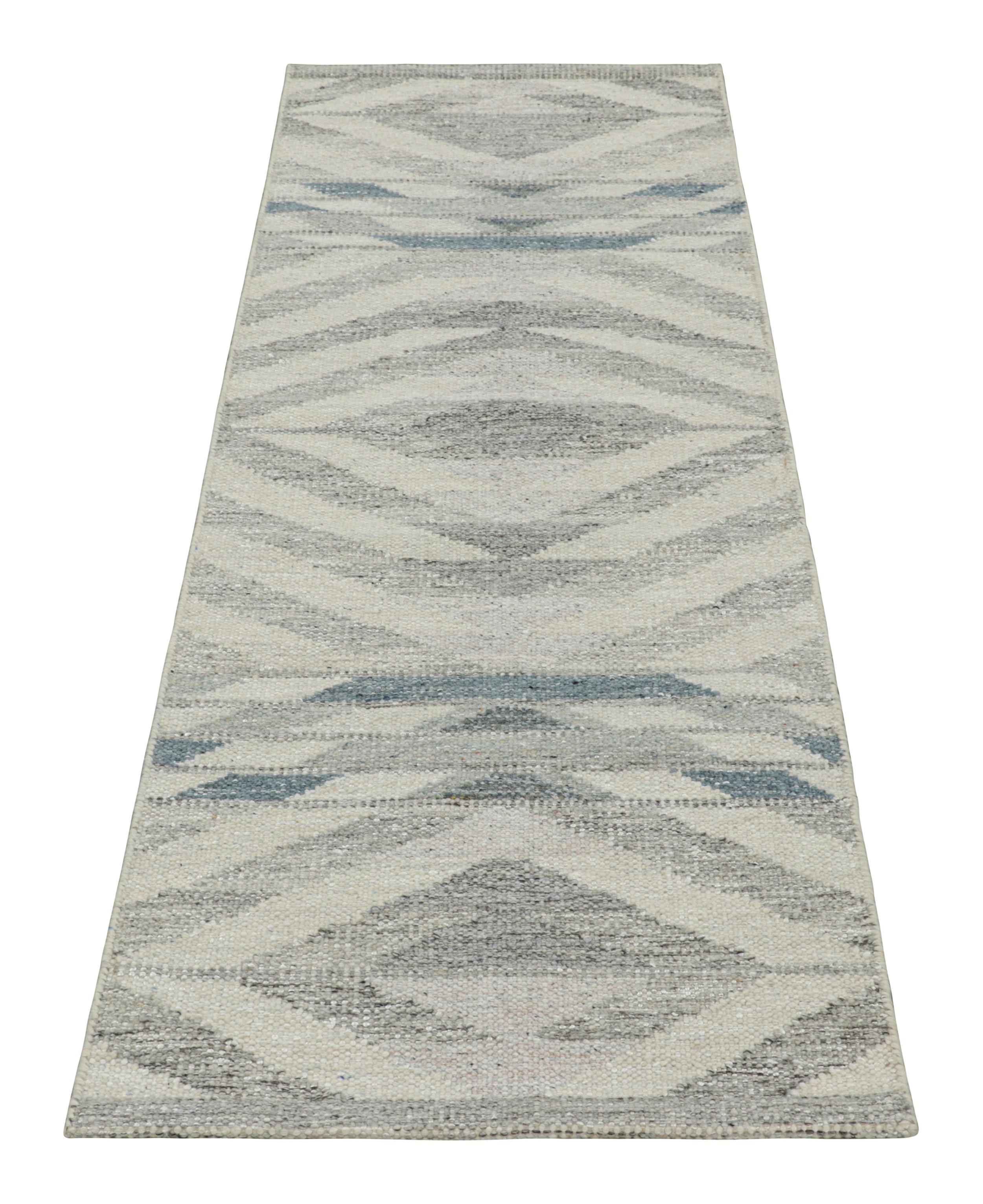 Indian Rug & Kilim’s Scandinavian Style Runner Rug in Gray with Geometric Patterns For Sale