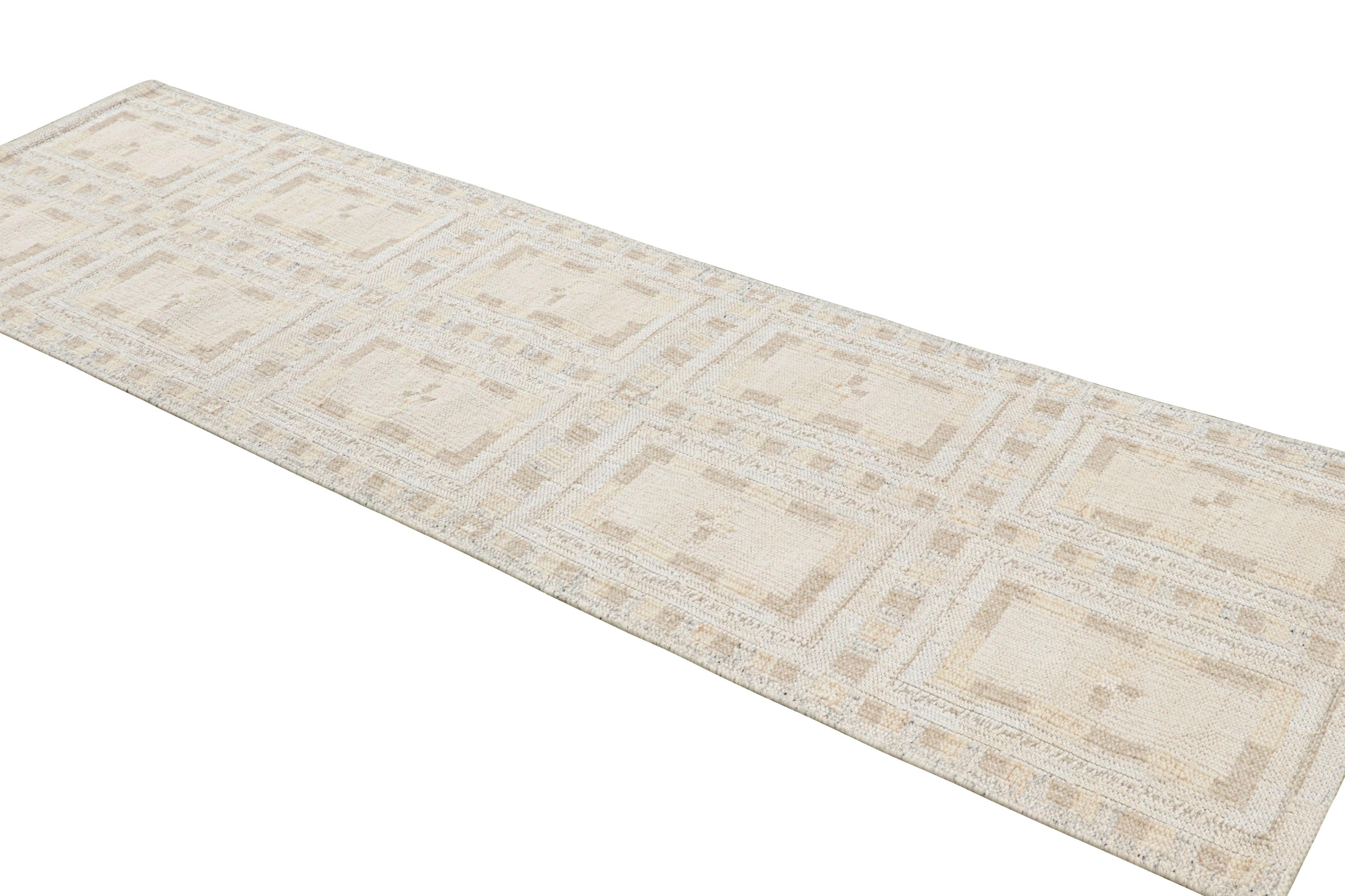 Tissé à la main Tapis de style scandinave à motifs géométriques d'un blanc éclatant de Rug & Kilim en vente