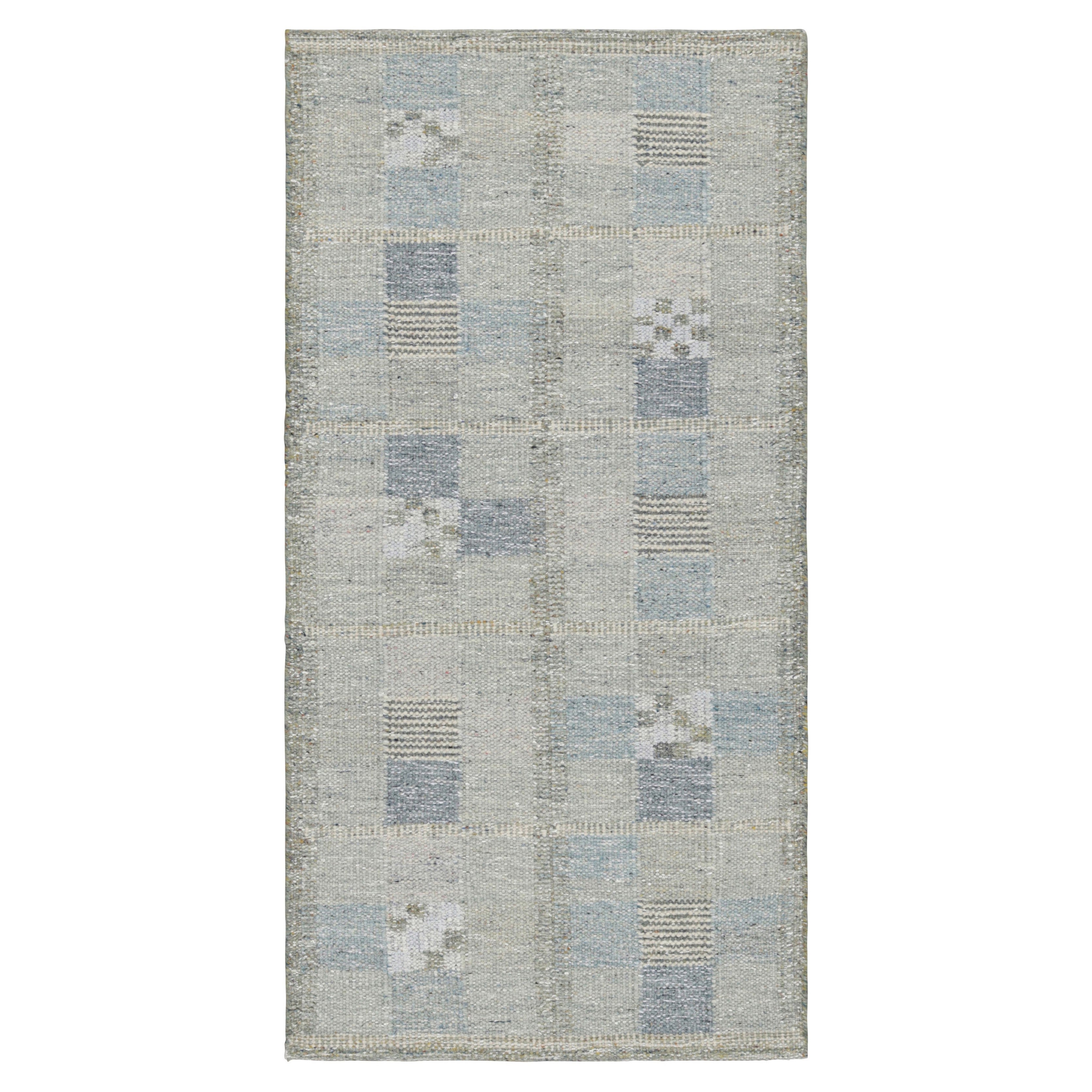 Rug & Kilim’s Scandinavian Style Runner Rug with Light Blue Geometric Patterns