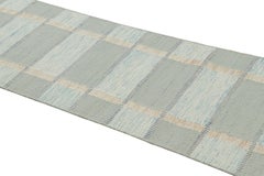 Rug & Kilim’s Scandinavian Style Runner Rug with Seafoam Blue Geometric Patterns