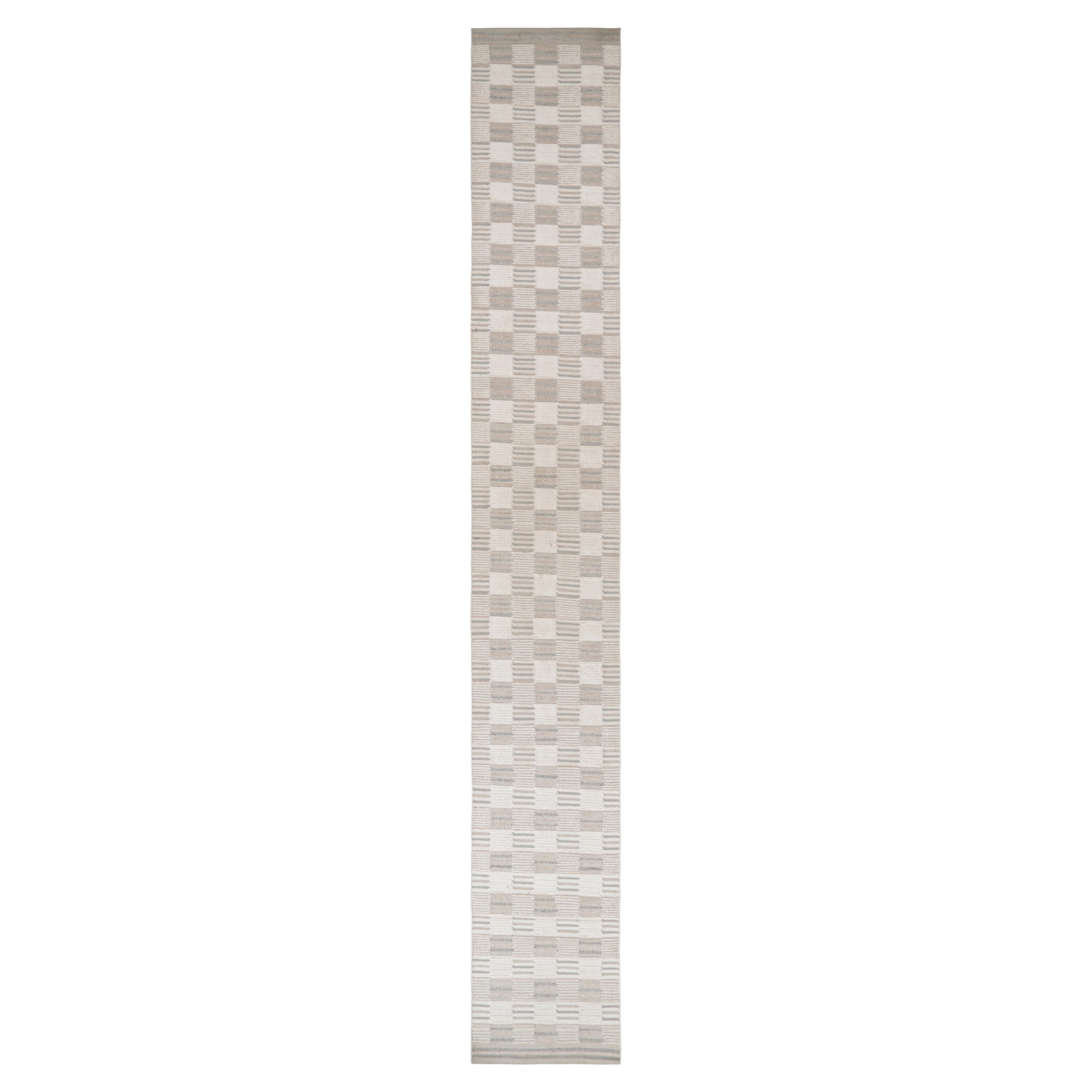 Rug & Kilim’s Scandinavian Style Runner with Gray and Cream Geometric Patterns