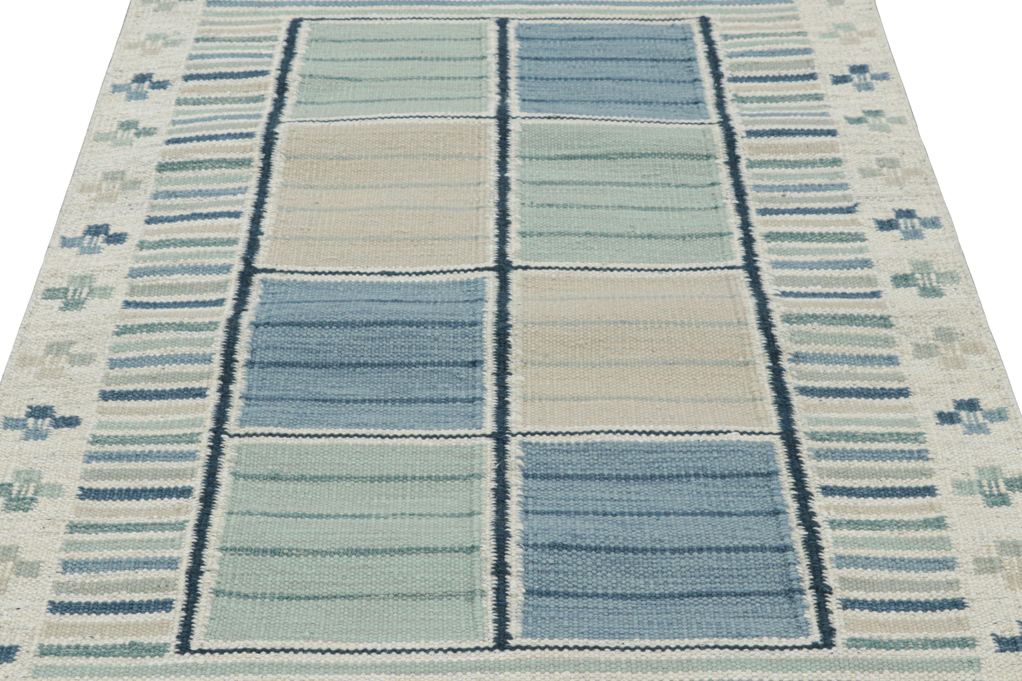 Dieser handgewebte Wollteppich in der Größe 4x6 ist eine aufregende neue Ergänzung der skandinavischen Teppichkollektion von Rug & Kilim - eine zeitgenössische Neuinterpretation des schwedischen Minimalismus und der Vintage-Teppiche und Textilien