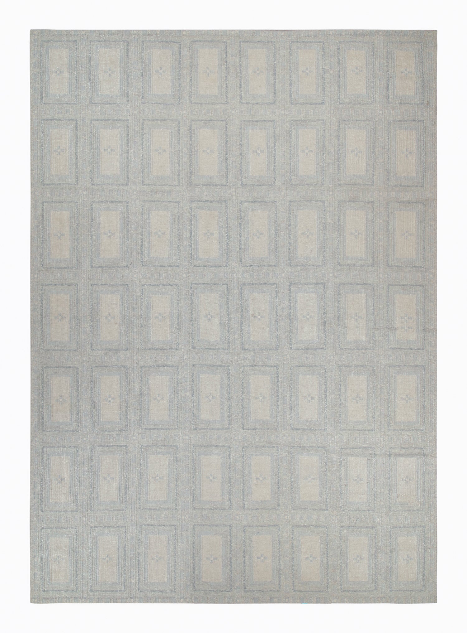 Rug & Kilim’s Scandinavian Style Silk Kilim in Silver and Blue Geometric Pattern For Sale