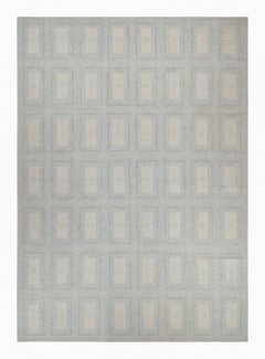Rug & Kilim’s Scandinavian Style Silk Kilim in Silver and Blue Geometric Pattern