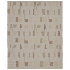 Rug & Kilim’s Scandinavian Style Silk Kilim in Taupe & Brown Geometric Patterns