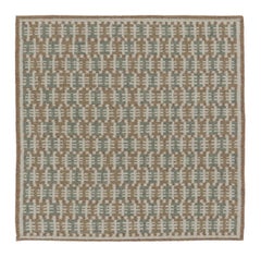 Rug & Kilim’s Scandinavian Style Square Flatweave with Brown & Green Geometry