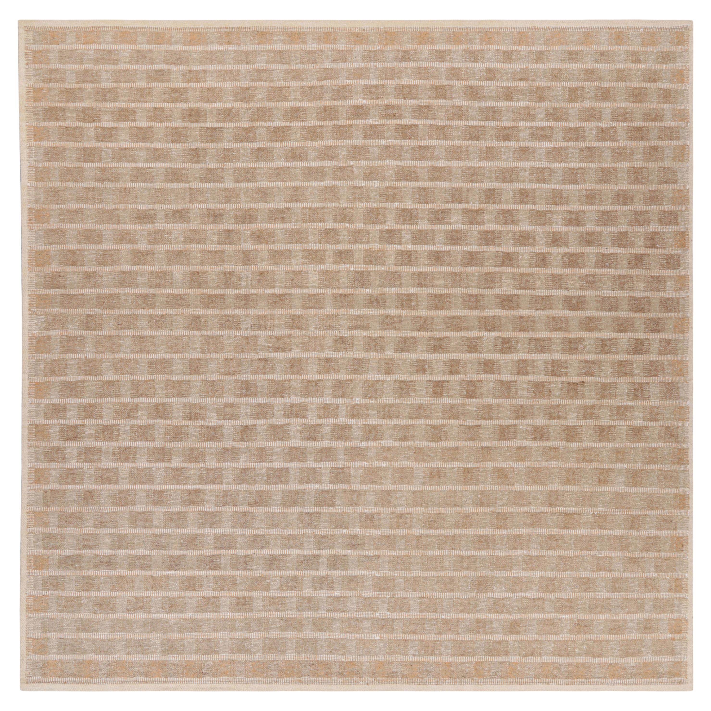 Rug & Kilim’s Scandinavian Style Square Rug in Beige-brown Geometric Patterns