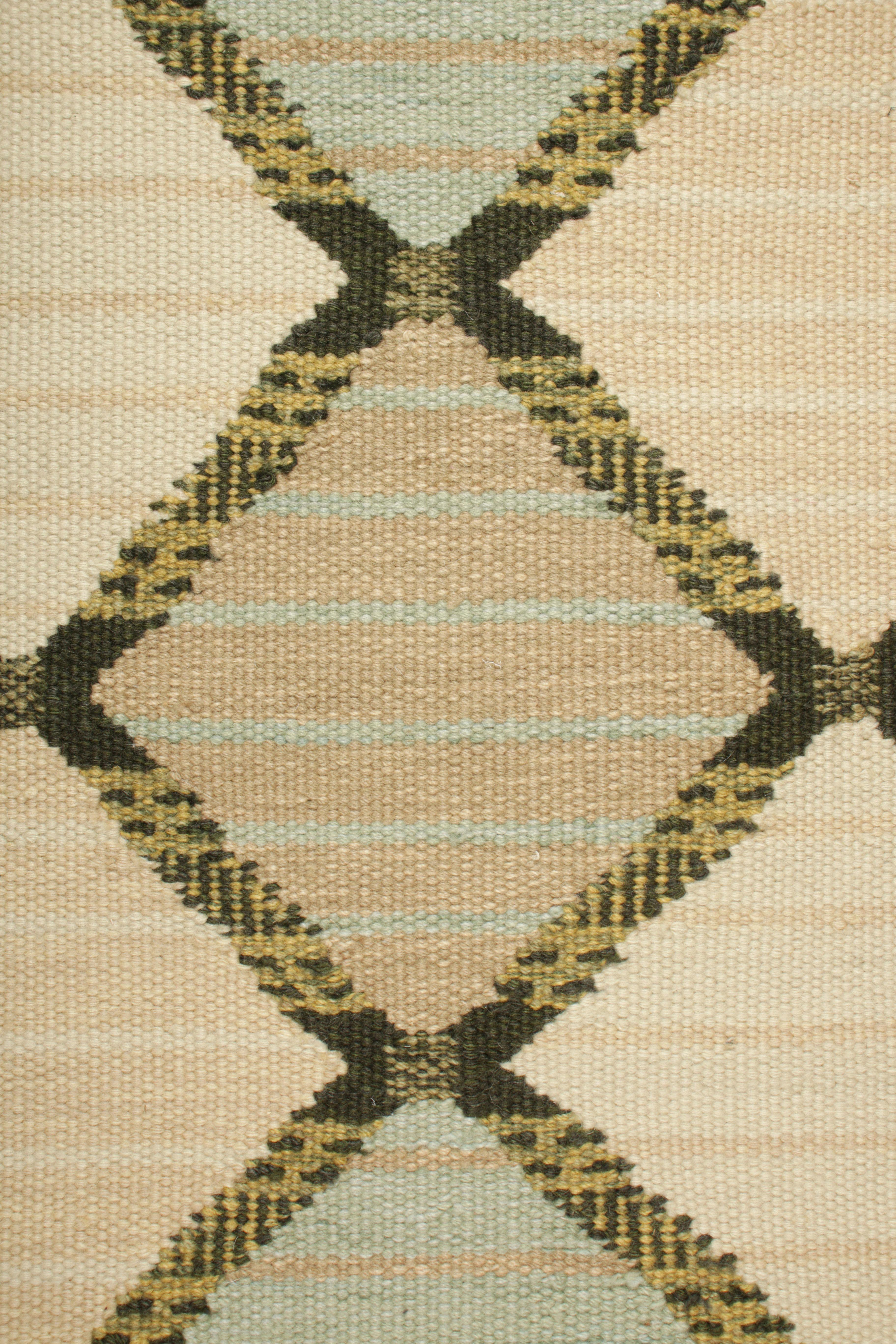 From an exciting new collection of gift-size pieces, this 3x3 Swedish-style accent rug is a bold new addition to the Scandinavian Collection by Rug & Kilim. Handwoven in a wool flatweave with undyed natural yarns as well, its design is inspired by