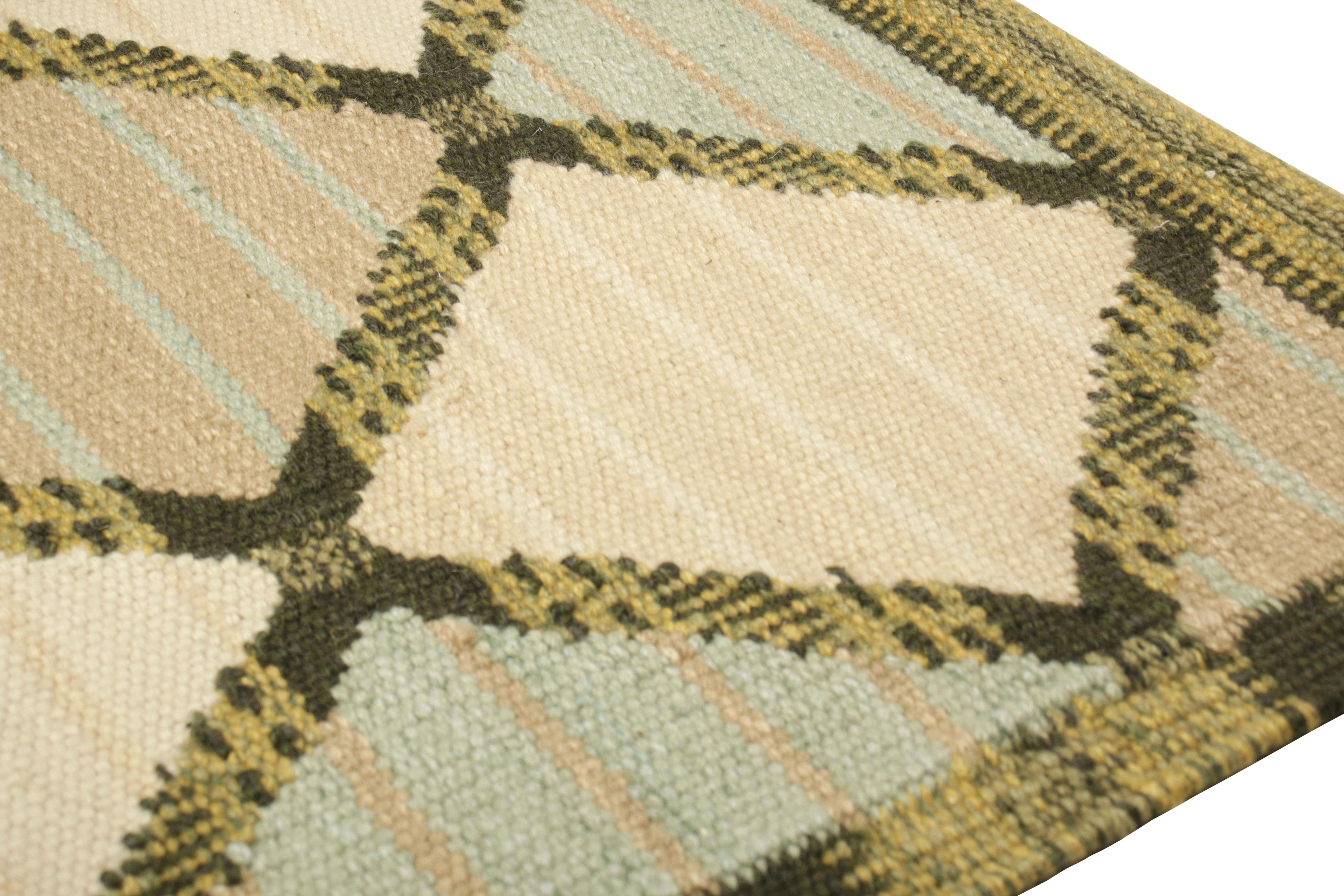 Modern Rug & Kilim’s Scandinavian Style Square Rug in Blue and Beige, with Patterns For Sale