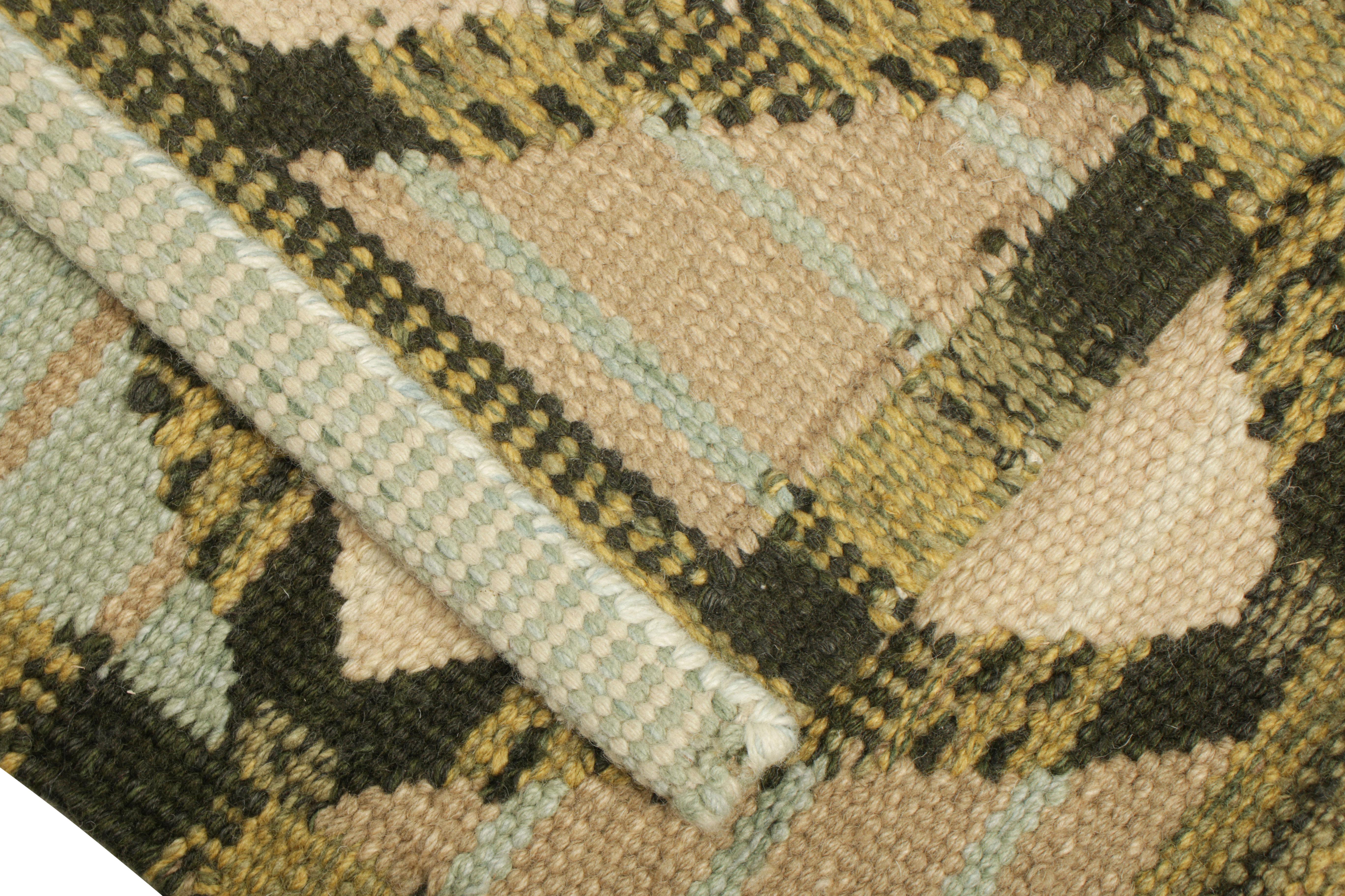 Hand-Woven Rug & Kilim’s Scandinavian Style Square Rug in Blue and Beige, with Patterns For Sale