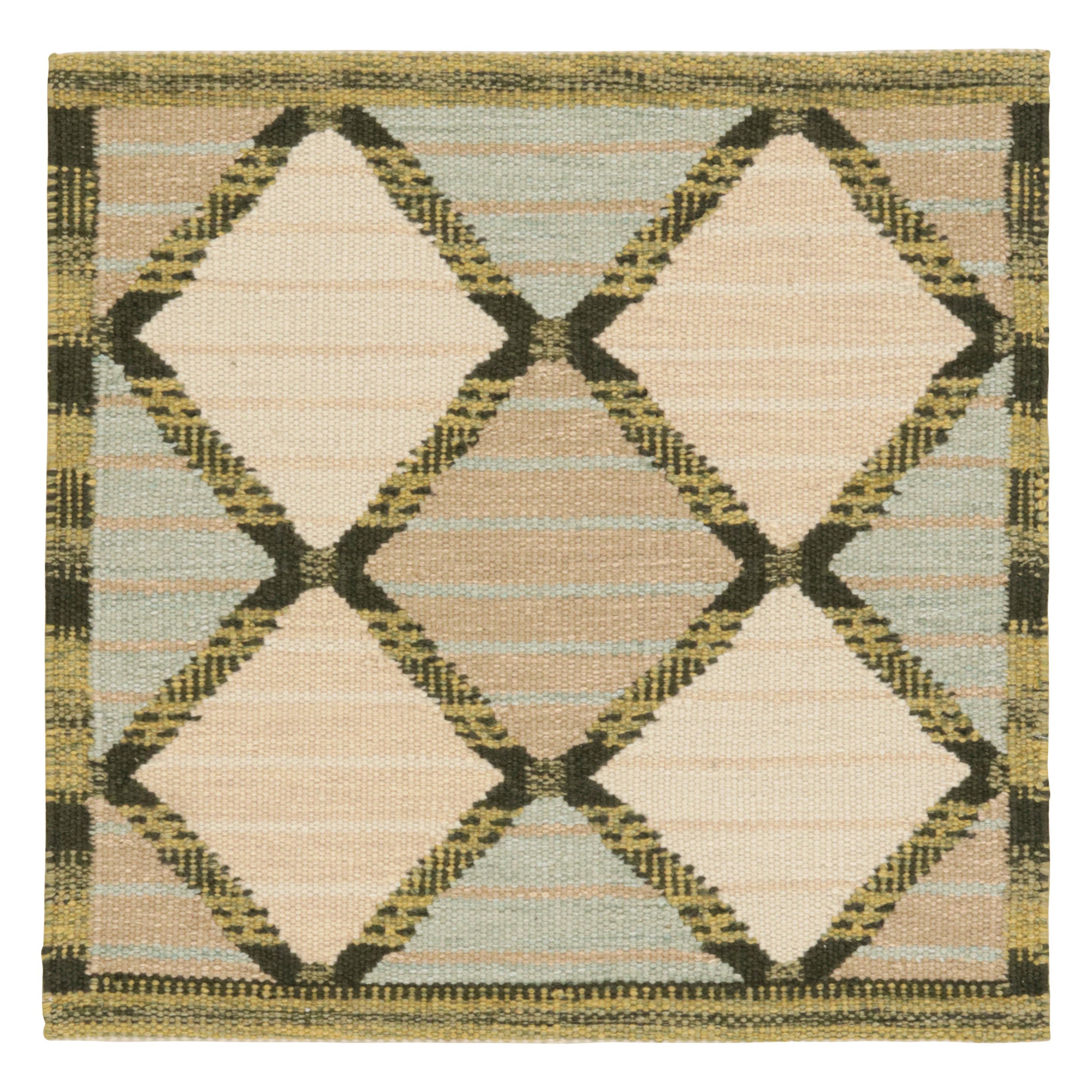 Rug & Kilim’s Scandinavian Style Square Rug in Blue and Beige, with Patterns
