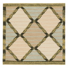 Rug & Kilim’s Scandinavian Style Square Rug in Blue and Beige, with Patterns