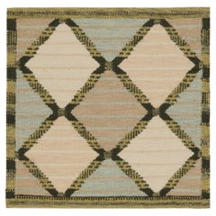 Rug & Kilim’s Scandinavian Style Square Rug in Blue and Beige, with Patterns