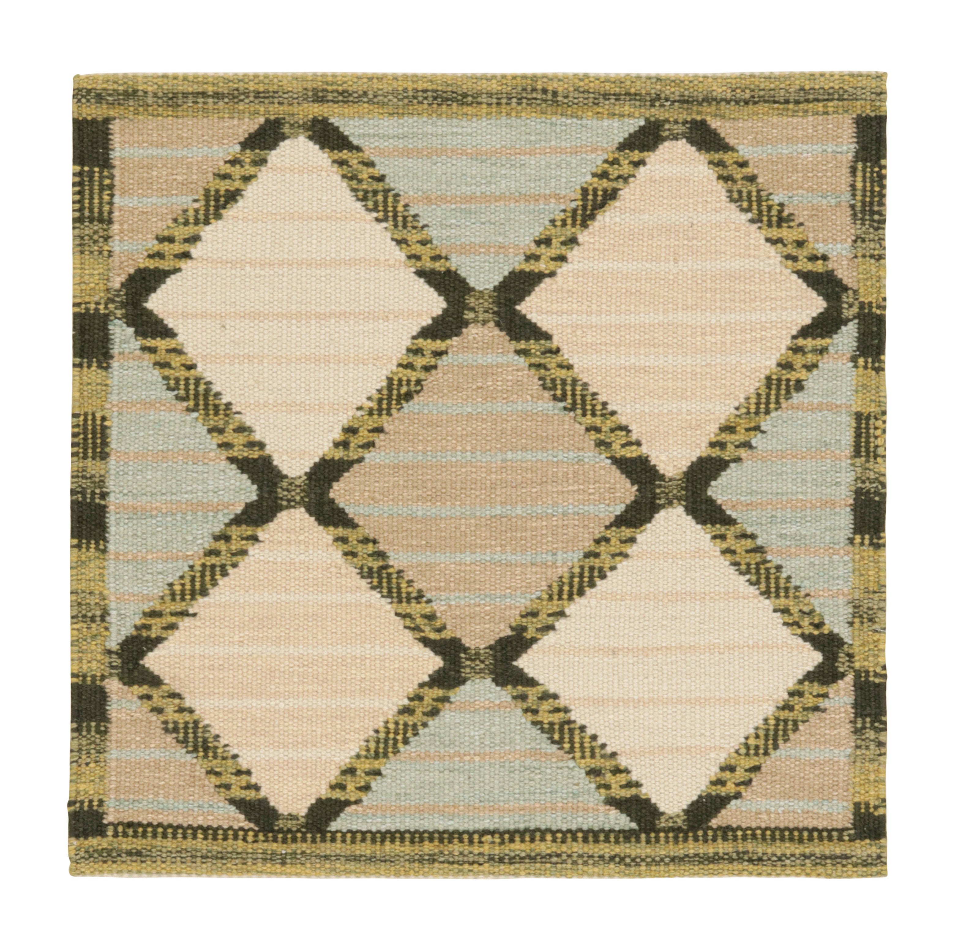 Rug & Kilim’s Scandinavian Style Square Rug in Blue and Beige, with Patterns