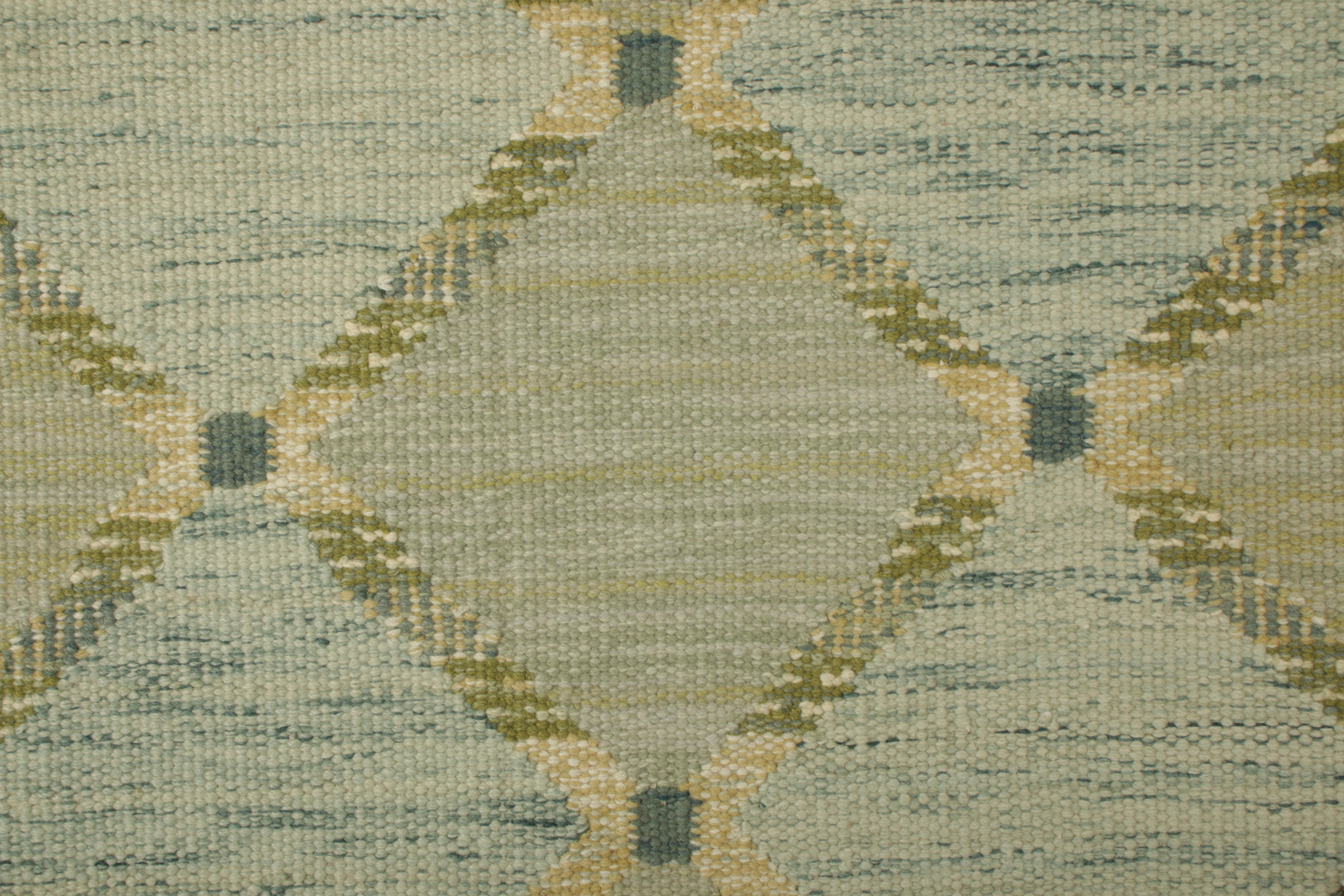 From an exciting new collection of gift-size pieces, this 3x3 Swedish-inspired rug is a bold new addition to the Scandinavian Collection by Rug & Kilim. Handwoven in a wool flatweave with undyed natural yarns as well, its design is inspired by