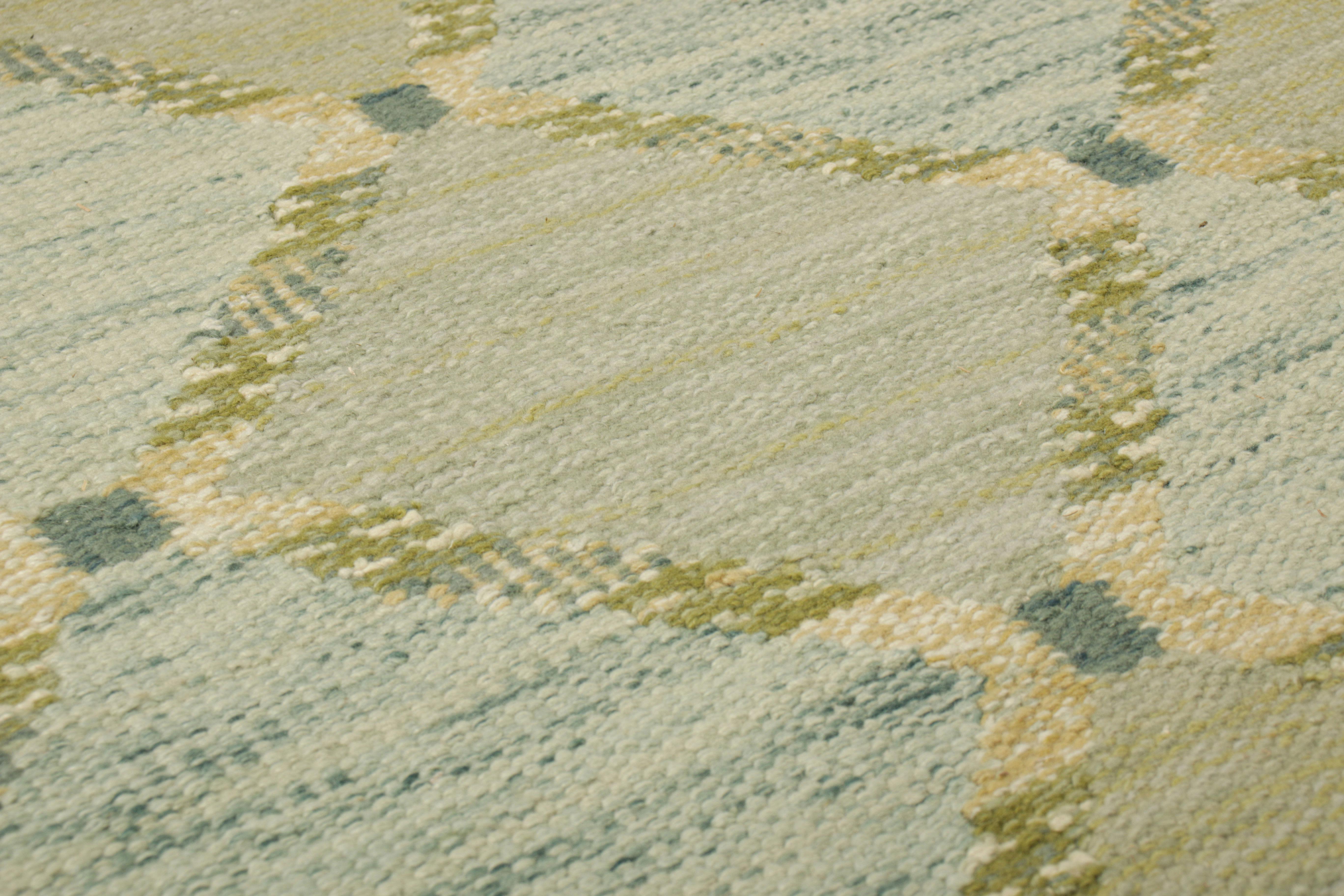 Indiano Rug & Kilim: Tappeto quadrato in stile scandinavo in blu e verde, con motivi in vendita