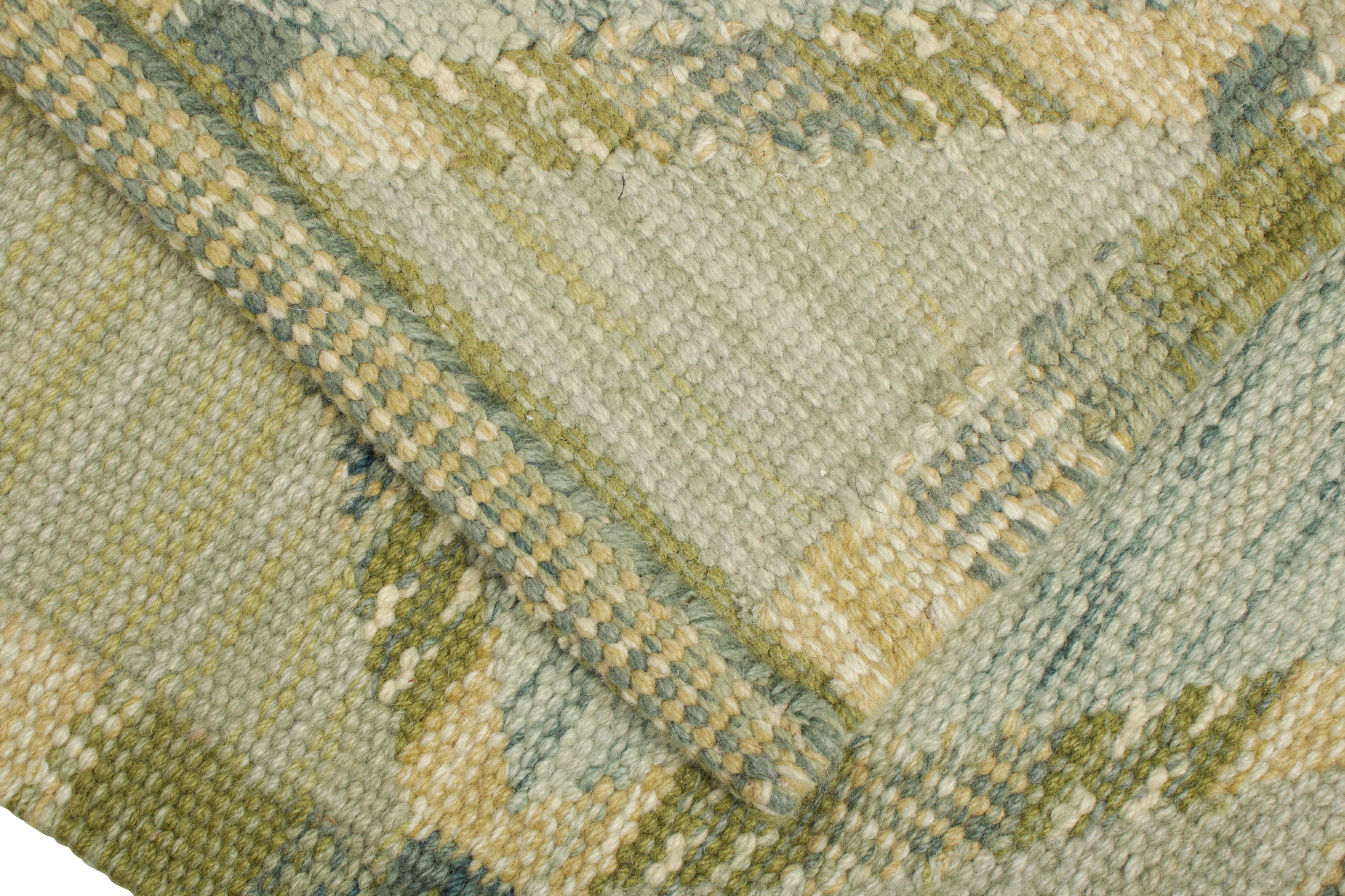 Rug & Kilim: Tappeto quadrato in stile scandinavo in blu e verde, con motivi In condizioni Nuovo in vendita a Long Island City, NY