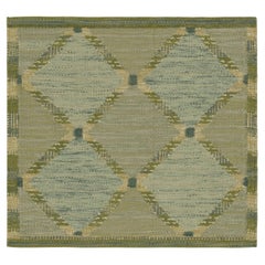 Rug & Kilim’s Scandinavian Style Square Rug in Blue and Green, with Patterns
