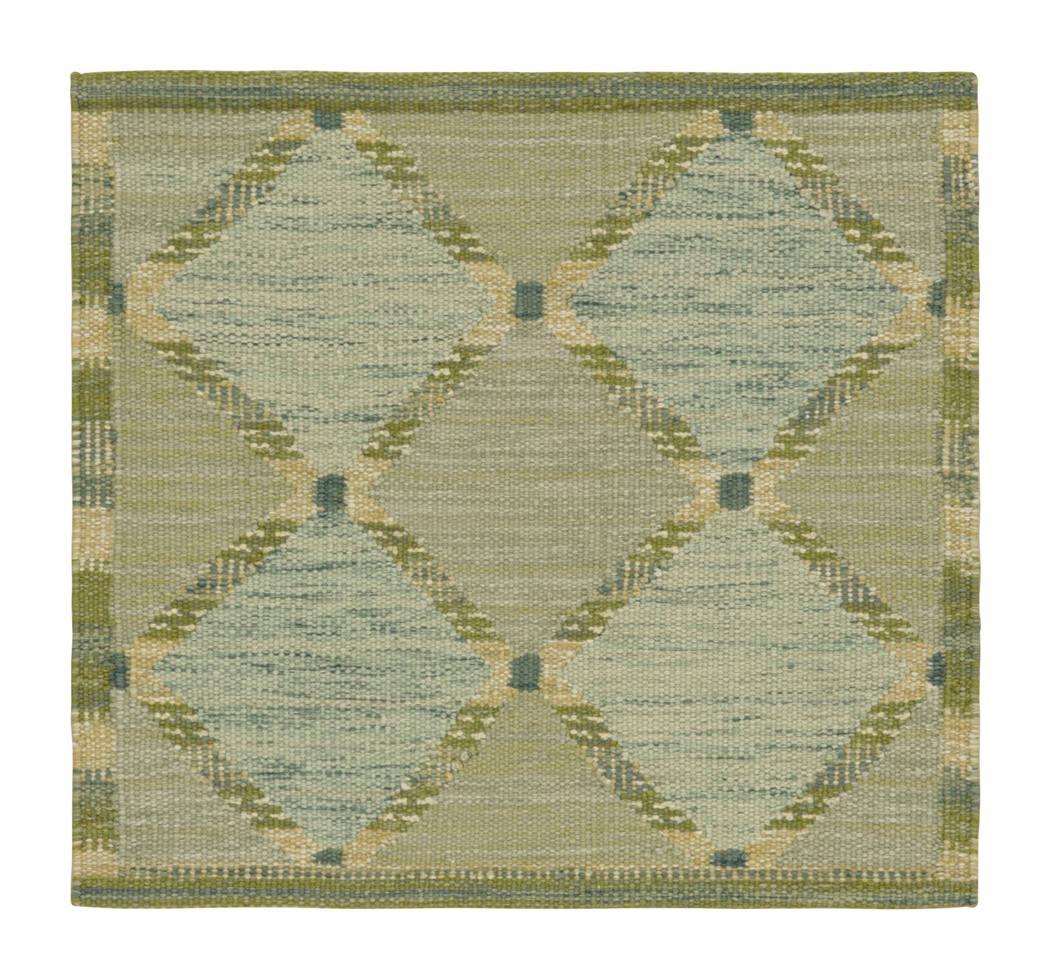 Rug & Kilim’s Scandinavian Style Square Rug in Blue and Green, with Patterns