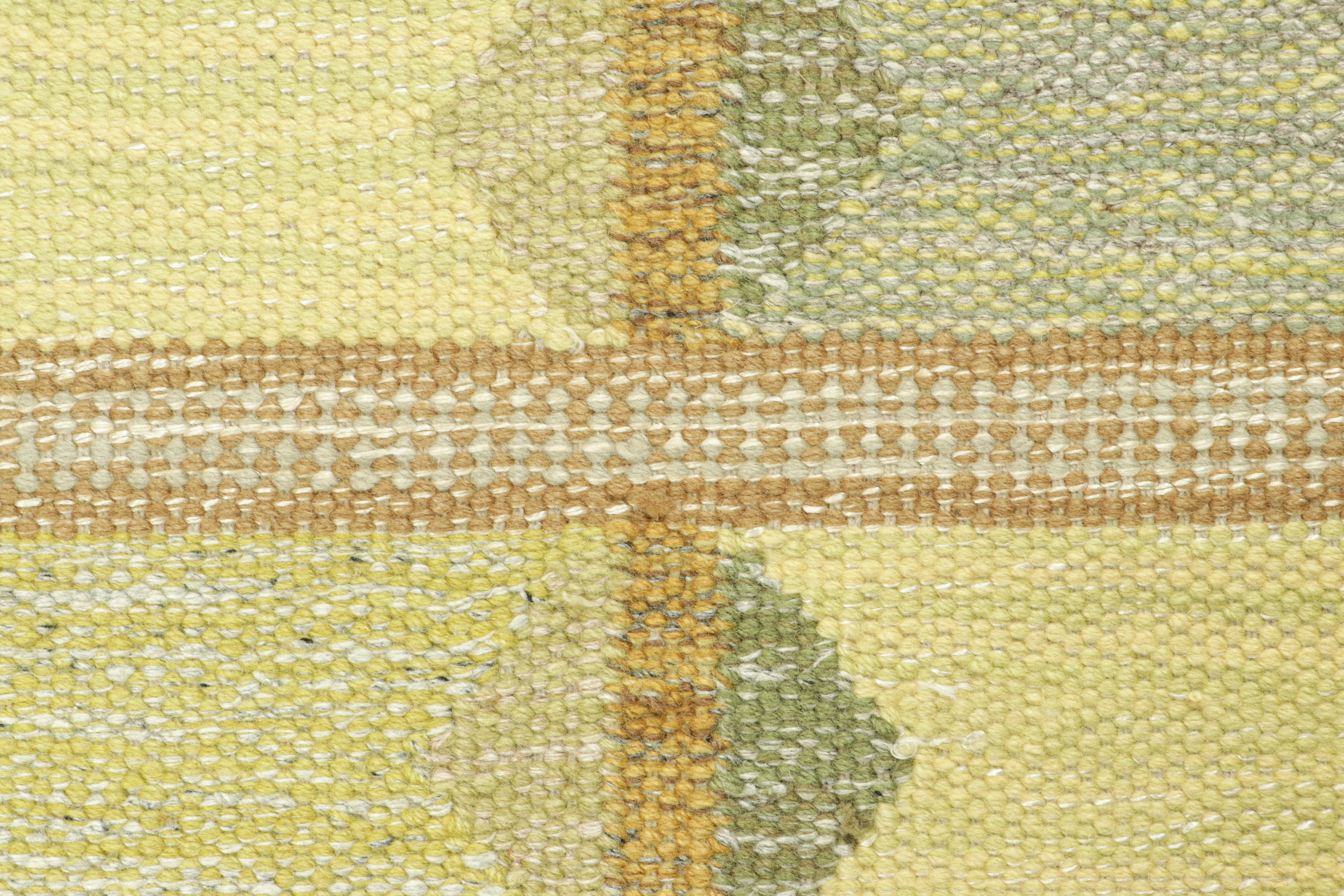 Modern Rug & Kilim’s Scandinavian Style Square Rug in Blue & Green Geometric Patterns For Sale