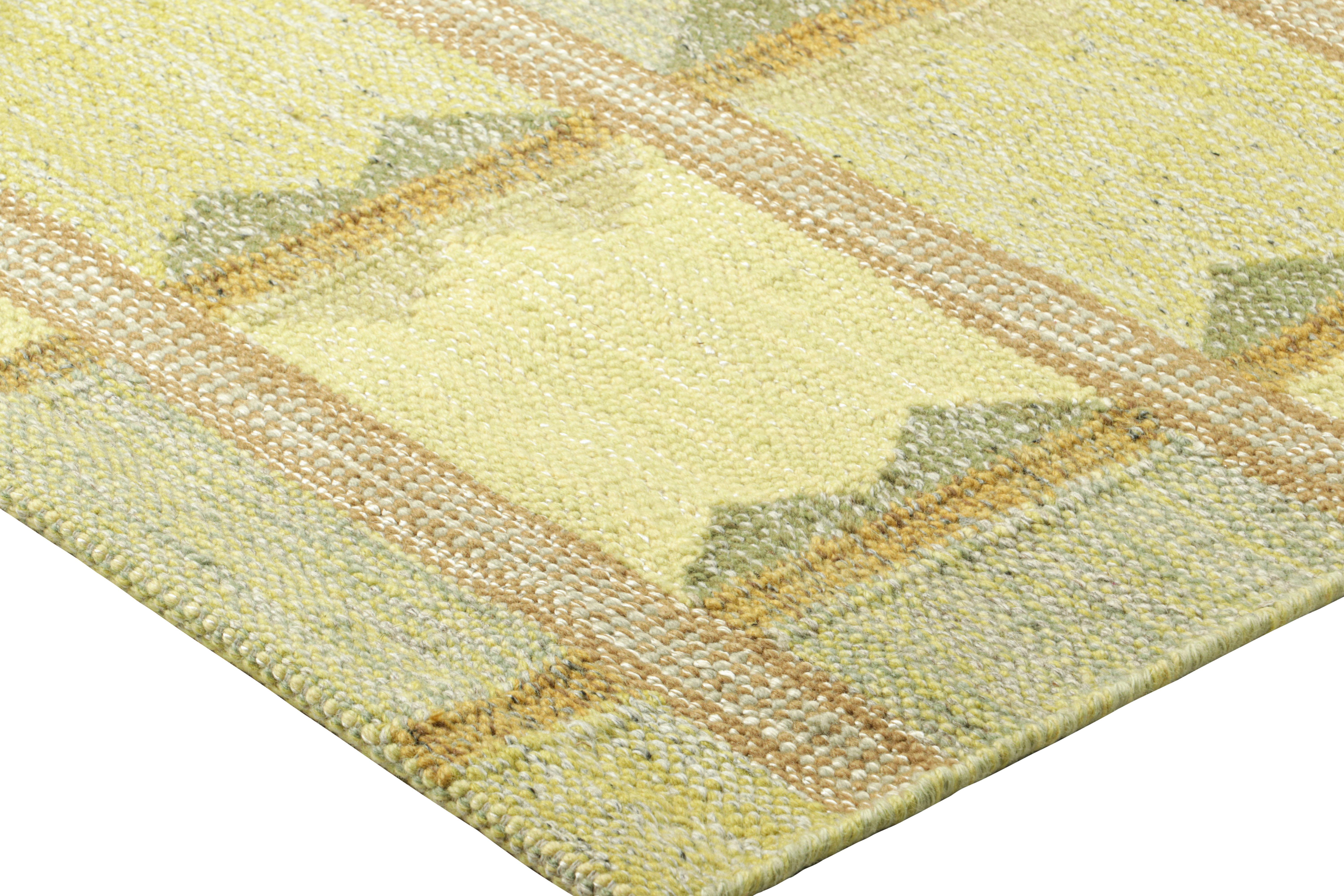 Rug & Kilim’s Scandinavian Style Square Rug in Blue & Green Geometric Patterns In New Condition For Sale In Long Island City, NY