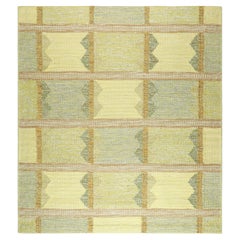 Rug & Kilim’s Scandinavian Style Square Rug in Blue & Green Geometric Patterns
