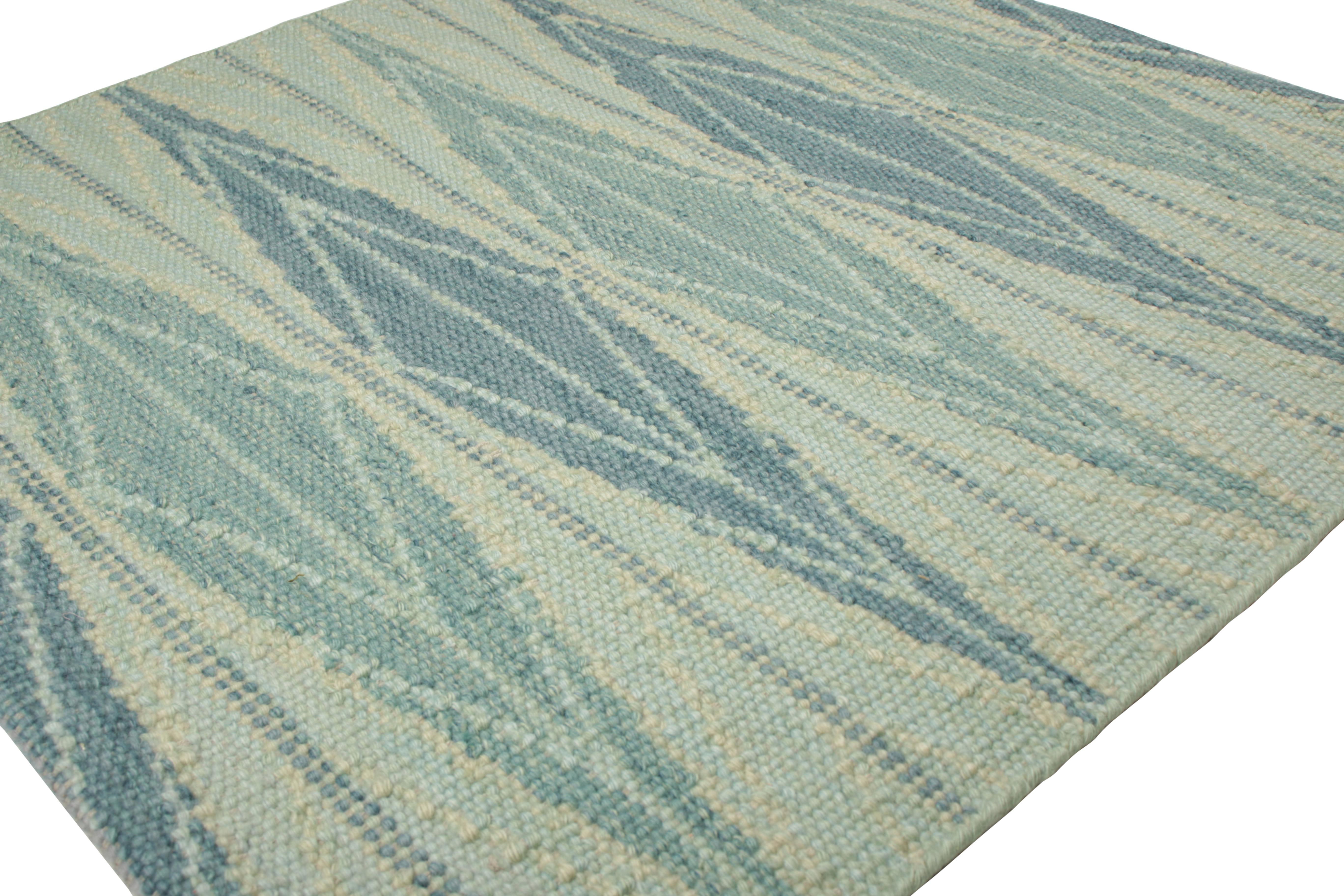 Modern Rug & Kilim’s Scandinavian Style Square Rug in Blue, with Geometric Patterns For Sale