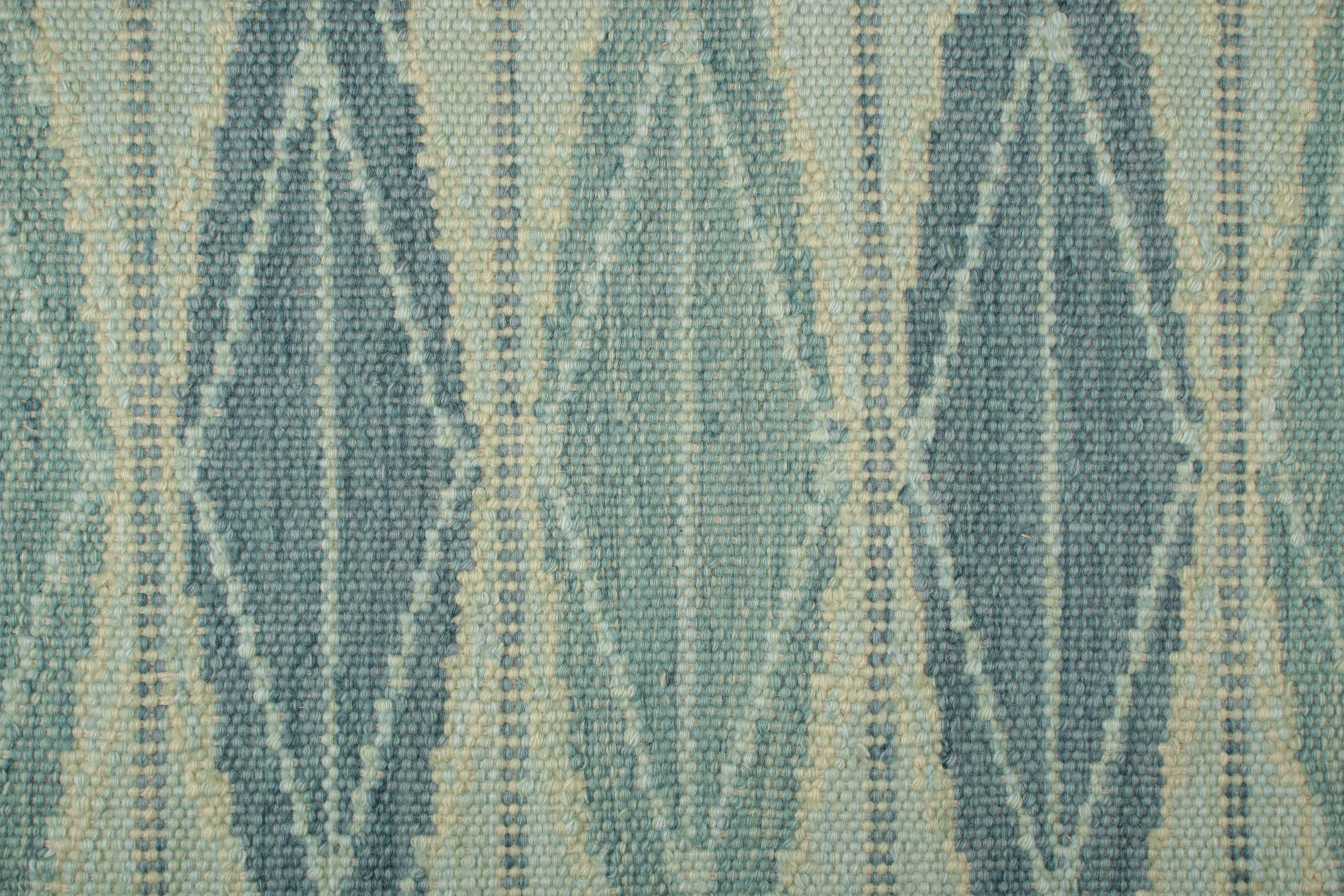 Indian Rug & Kilim’s Scandinavian Style Square Rug in Blue, with Geometric Patterns For Sale
