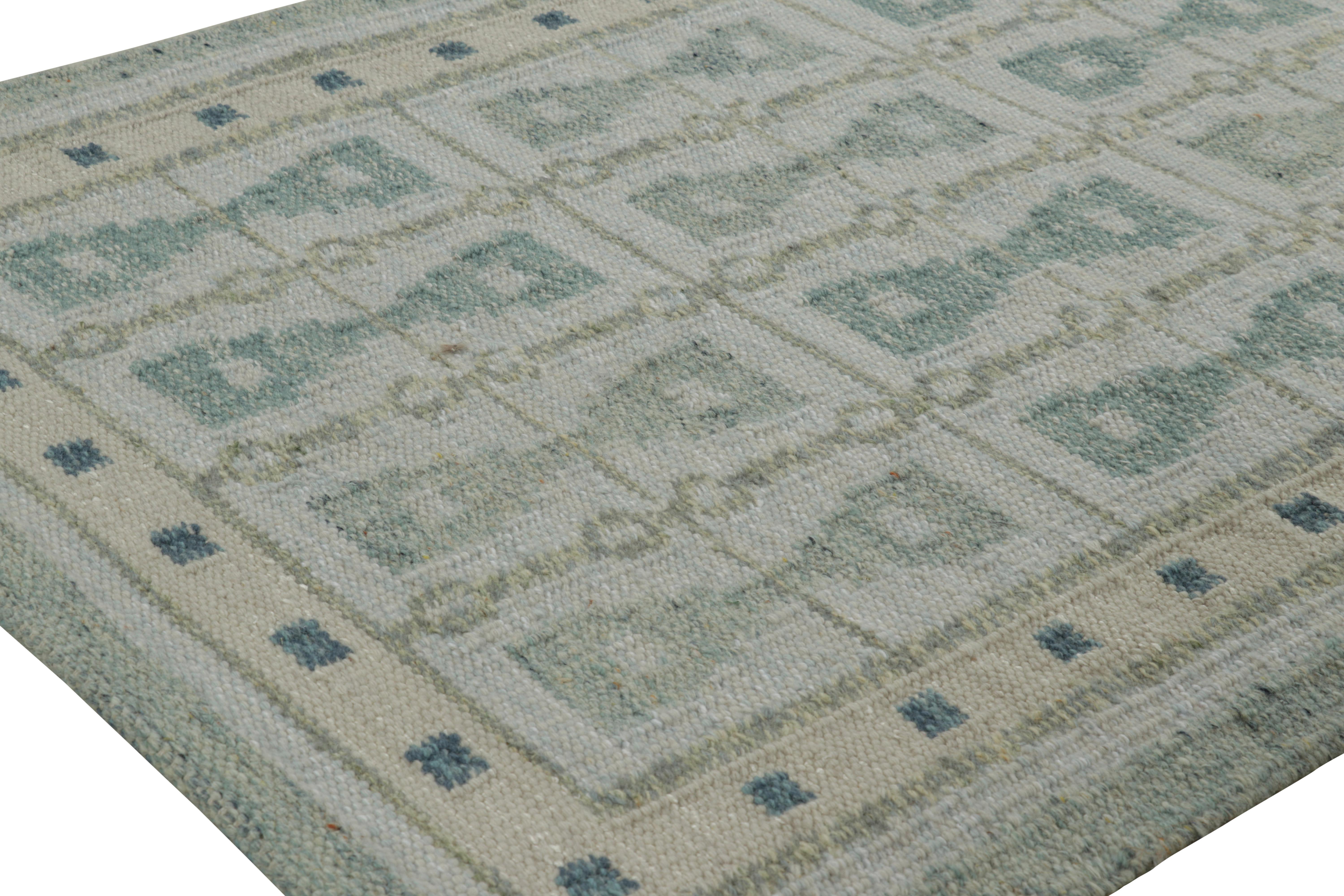 Modern Rug & Kilim’s Scandinavian Style Square Rug in Blue, with Hourglass Patterns For Sale