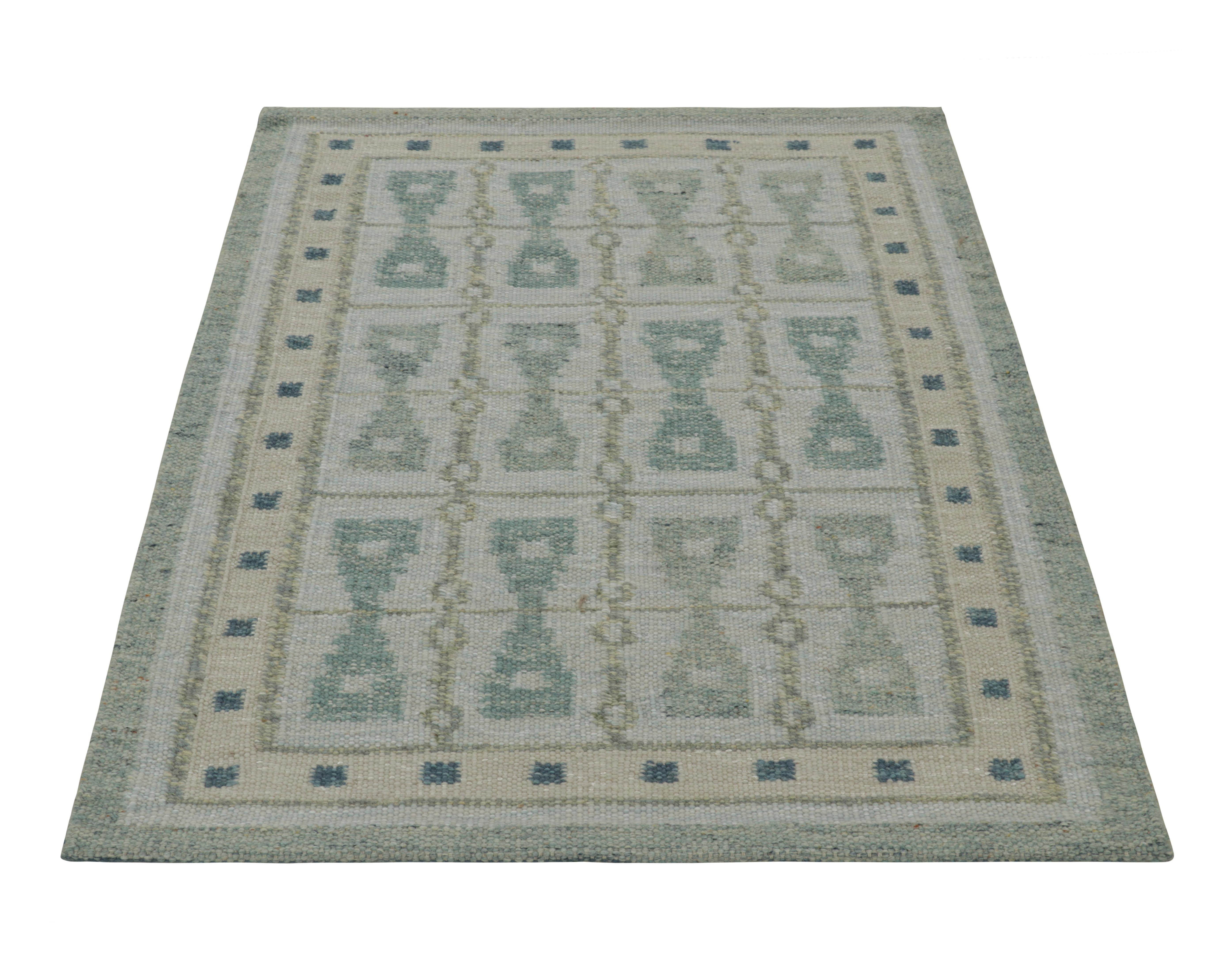 Indian Rug & Kilim’s Scandinavian Style Square Rug in Blue, with Hourglass Patterns For Sale
