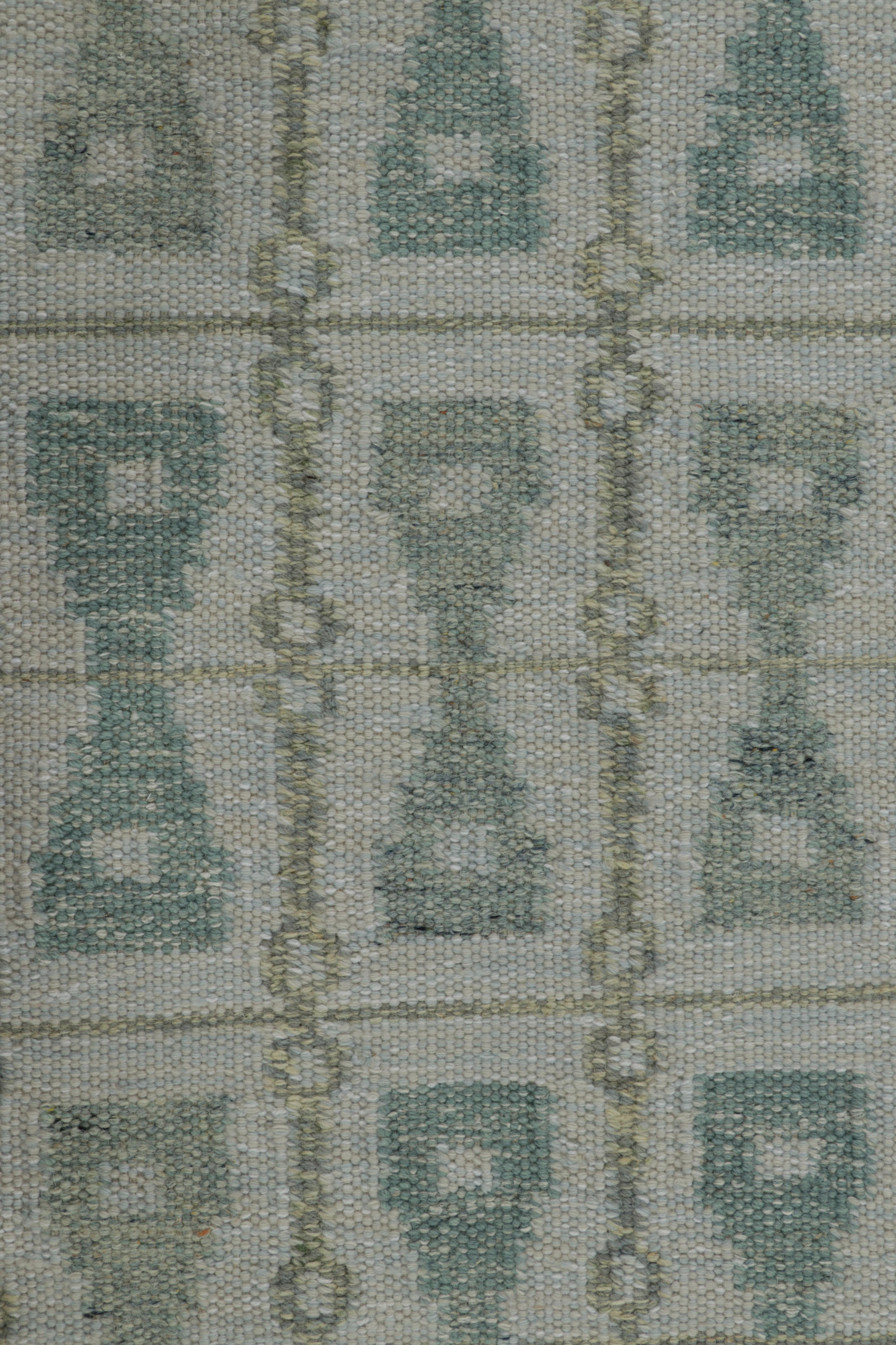 Hand-Woven Rug & Kilim’s Scandinavian Style Square Rug in Blue, with Hourglass Patterns For Sale