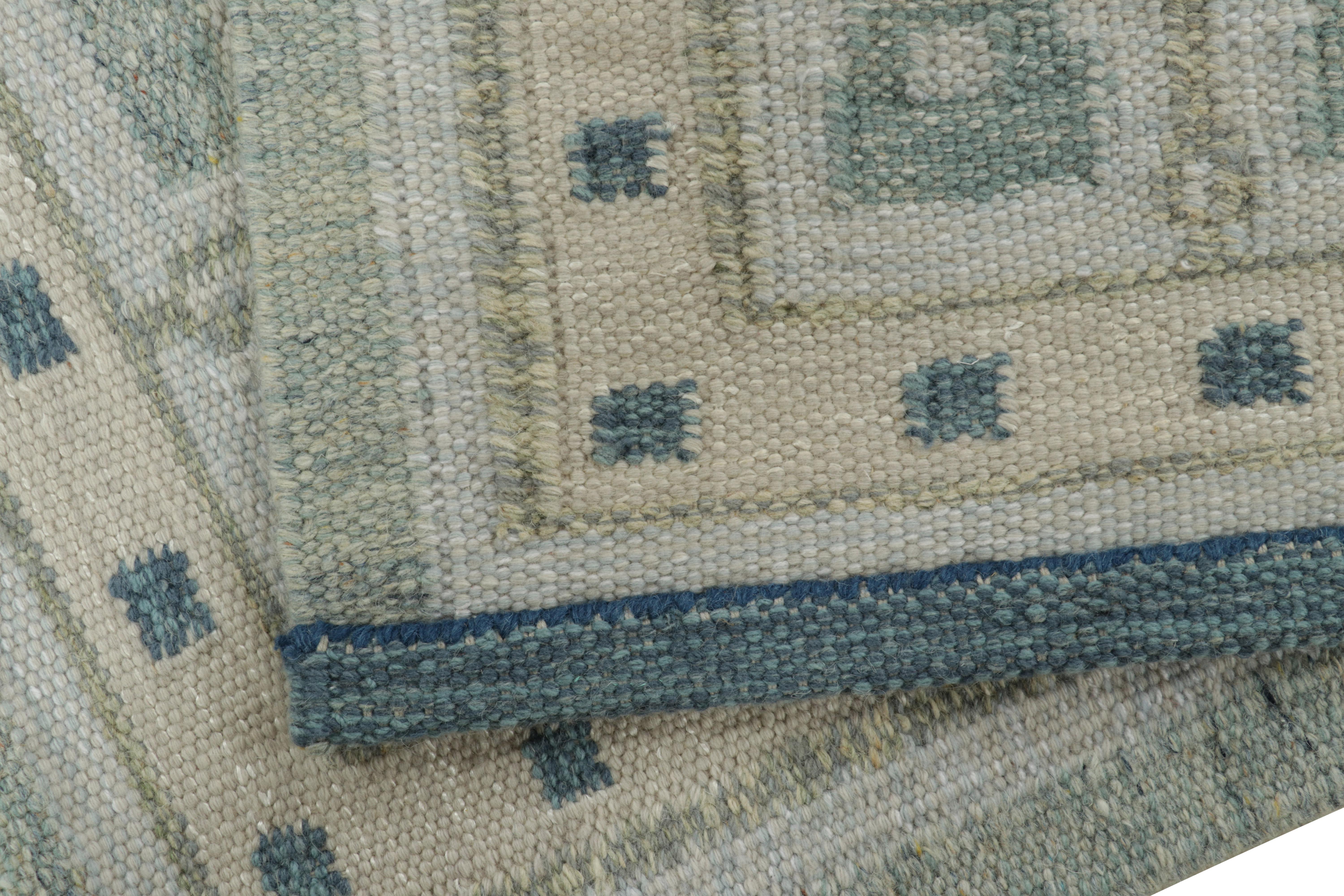 Contemporary Rug & Kilim’s Scandinavian Style Square Rug in Blue, with Hourglass Patterns For Sale