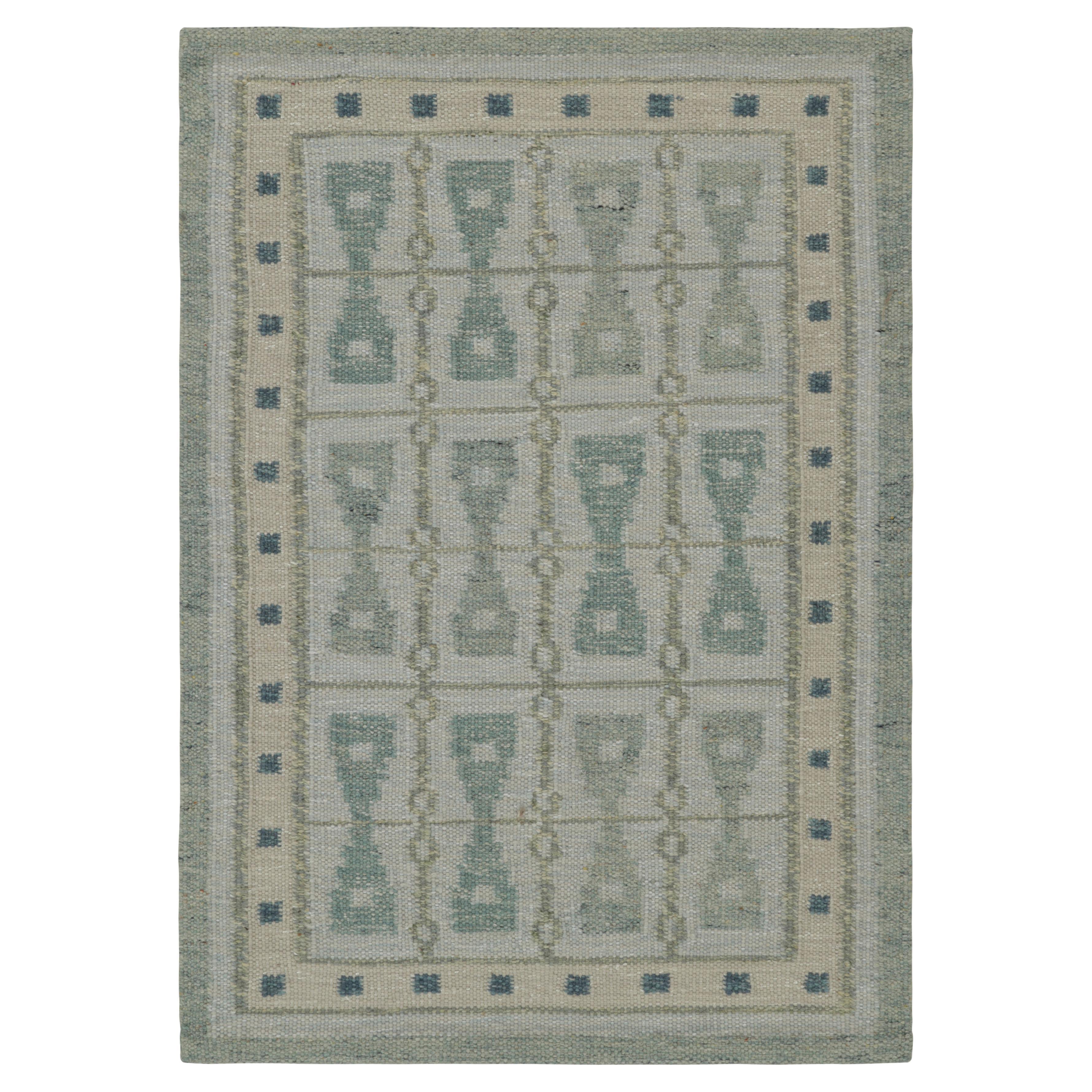 Rug & Kilim’s Scandinavian Style Square Rug in Blue, with Hourglass Patterns For Sale