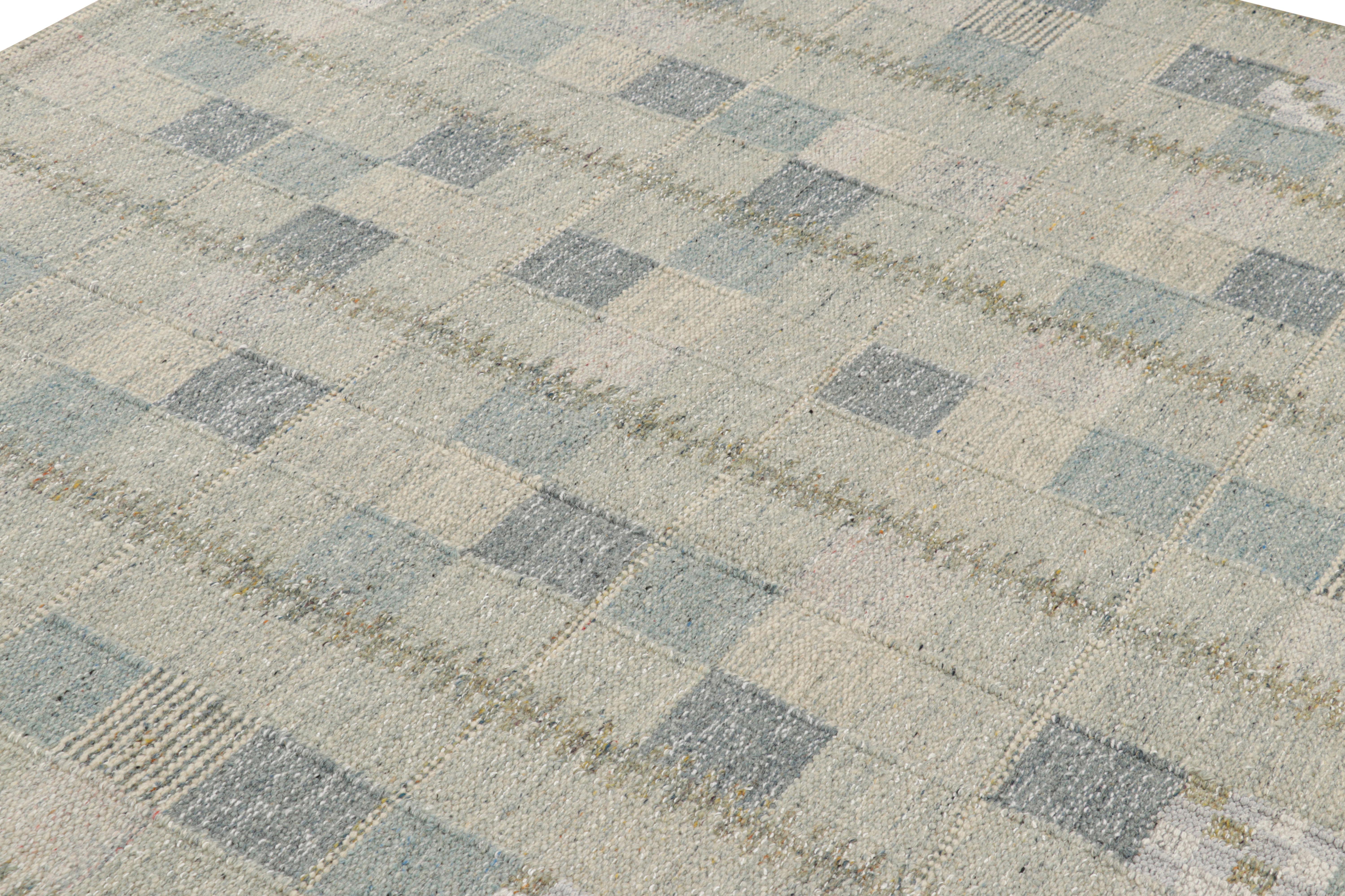 Questo kilim quadrato scandinavo 7x7, tessuto a mano in lana, dalla nostra celebre trama piatta della pluripremiata collezione, gode della finezza dell'estetica svedese e di un sapiente motivo geometrico. 

Sul design: 

Gli ammiratori