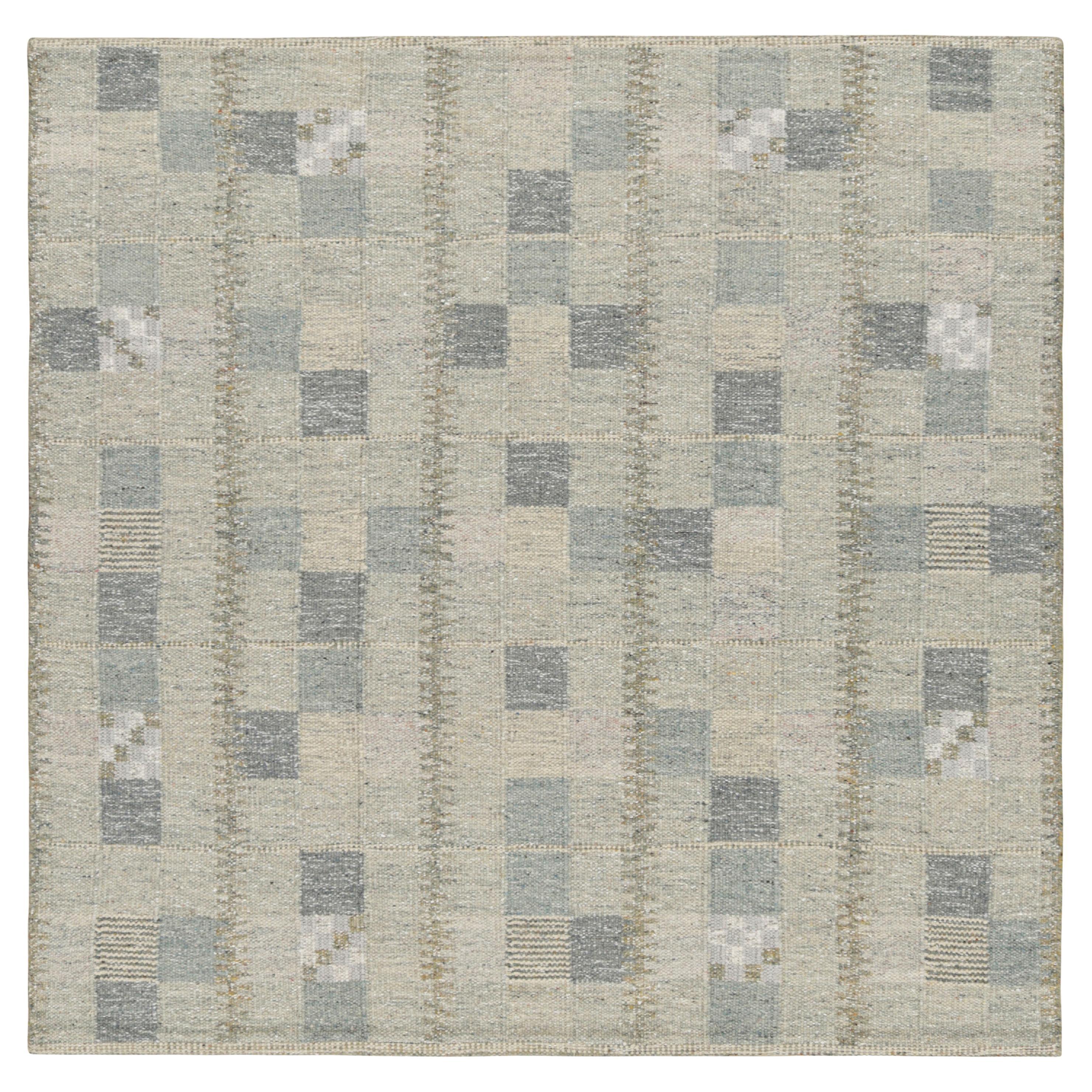 Tappeto quadrato in stile scandinavo Rug & Kilim con motivi geometrici grigi e blu