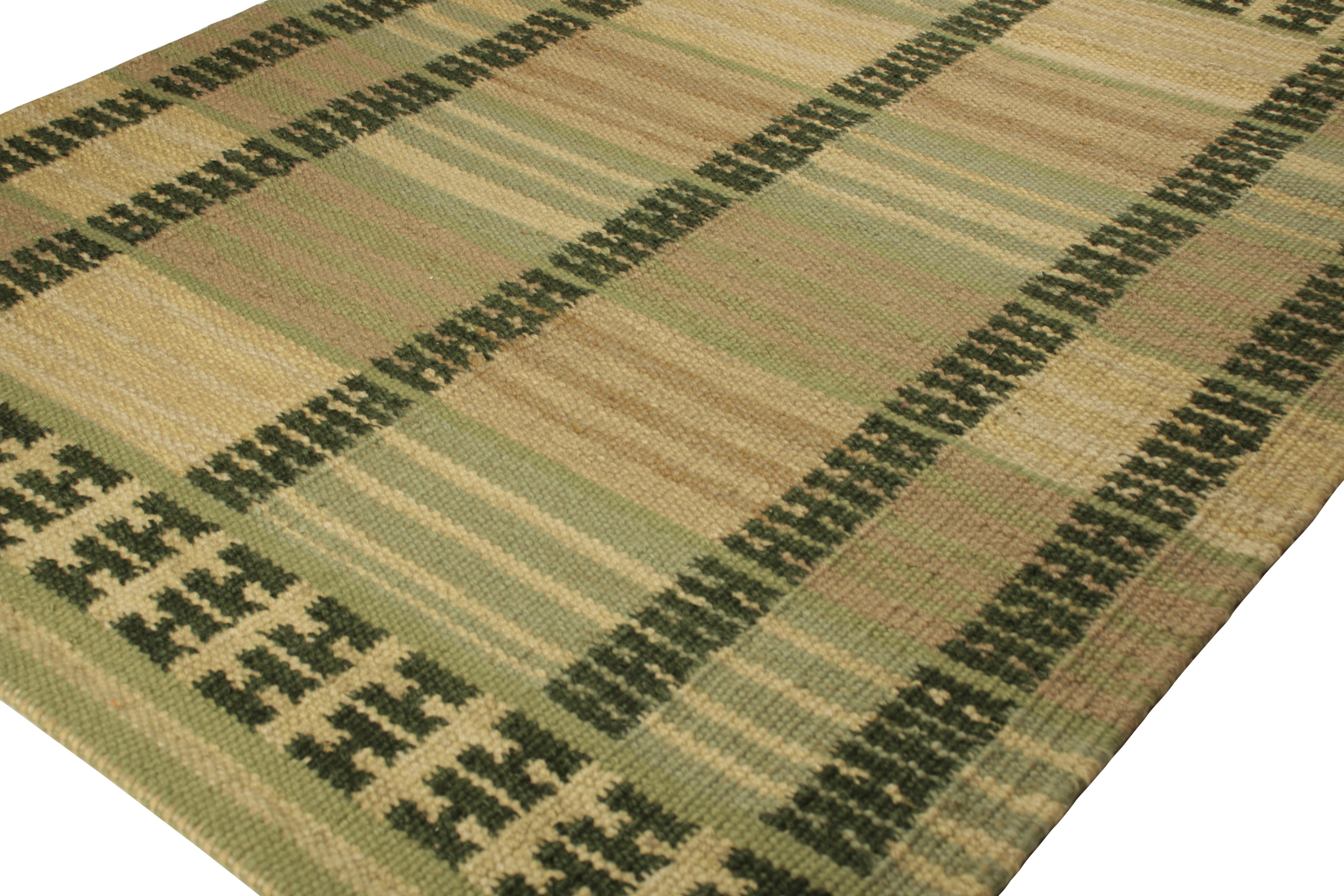 Modern Rug & Kilim’s Scandinavian Style Square Rug in Green, with Geometric Stripes For Sale