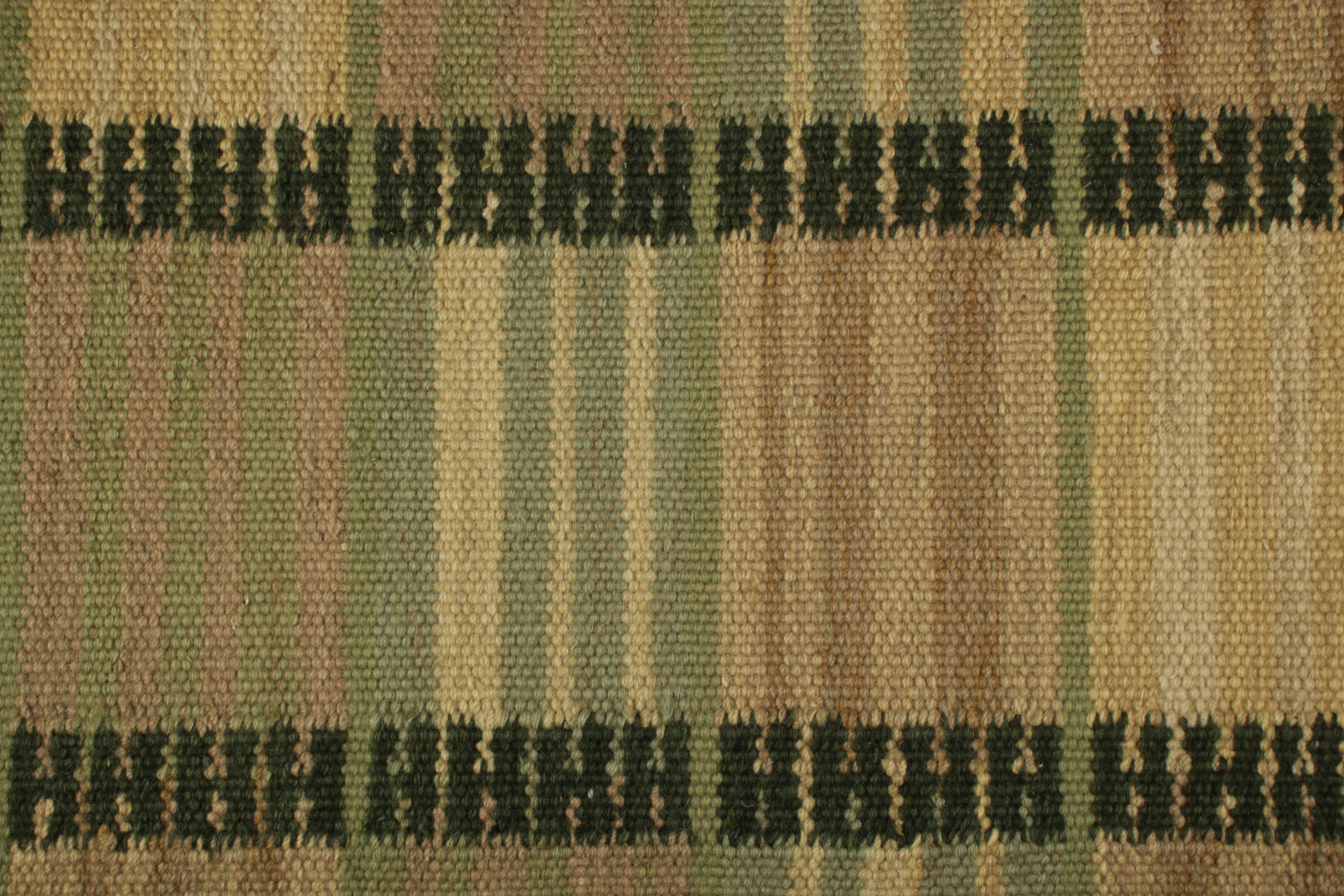 Rug & Kilim’s Scandinavian Style Square Rug in Green, with Geometric Stripes In New Condition For Sale In Long Island City, NY