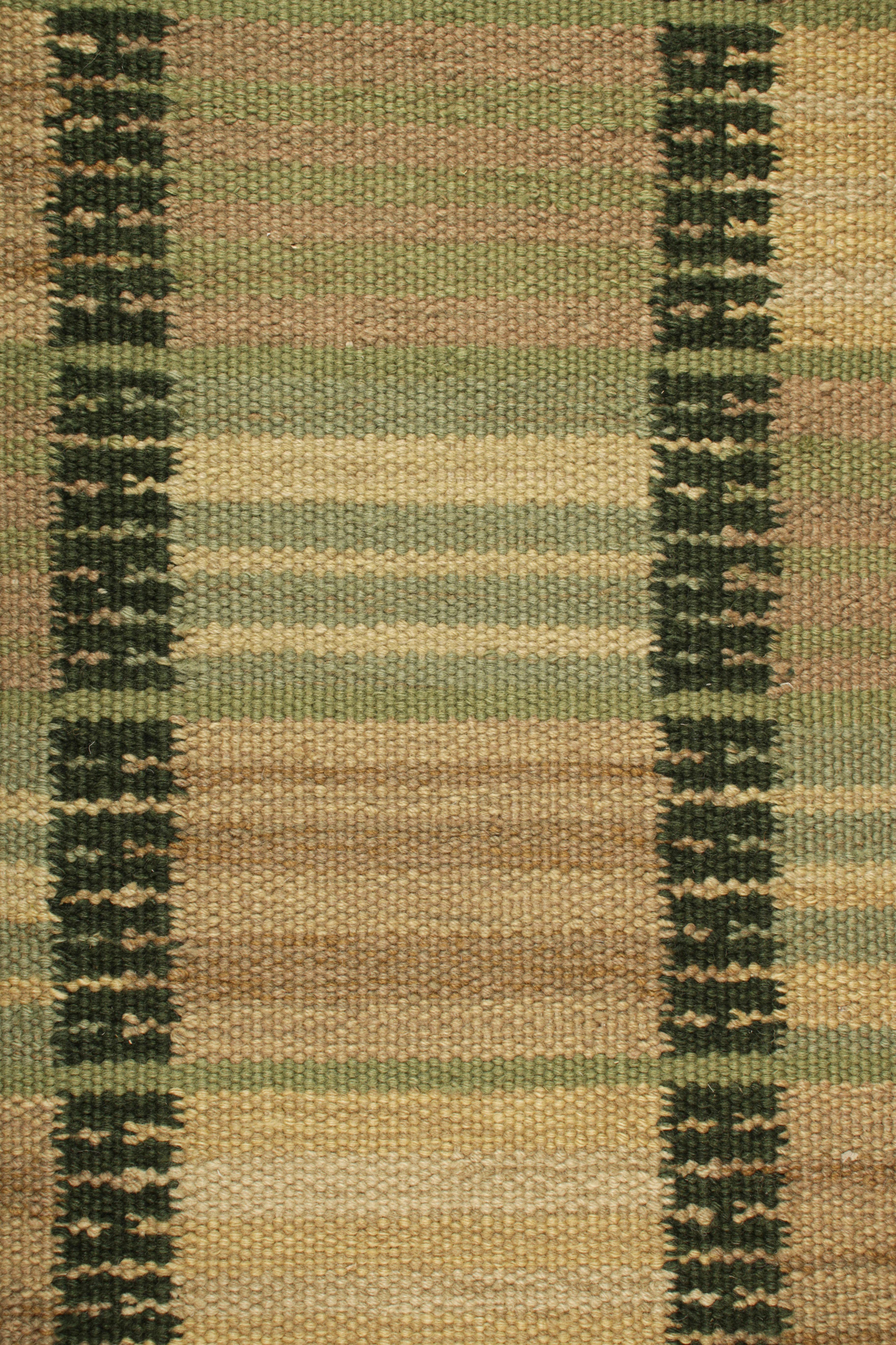 Rug & Kilim’s Scandinavian Style Square Rug in Green, with Geometric Stripes In New Condition For Sale In Long Island City, NY