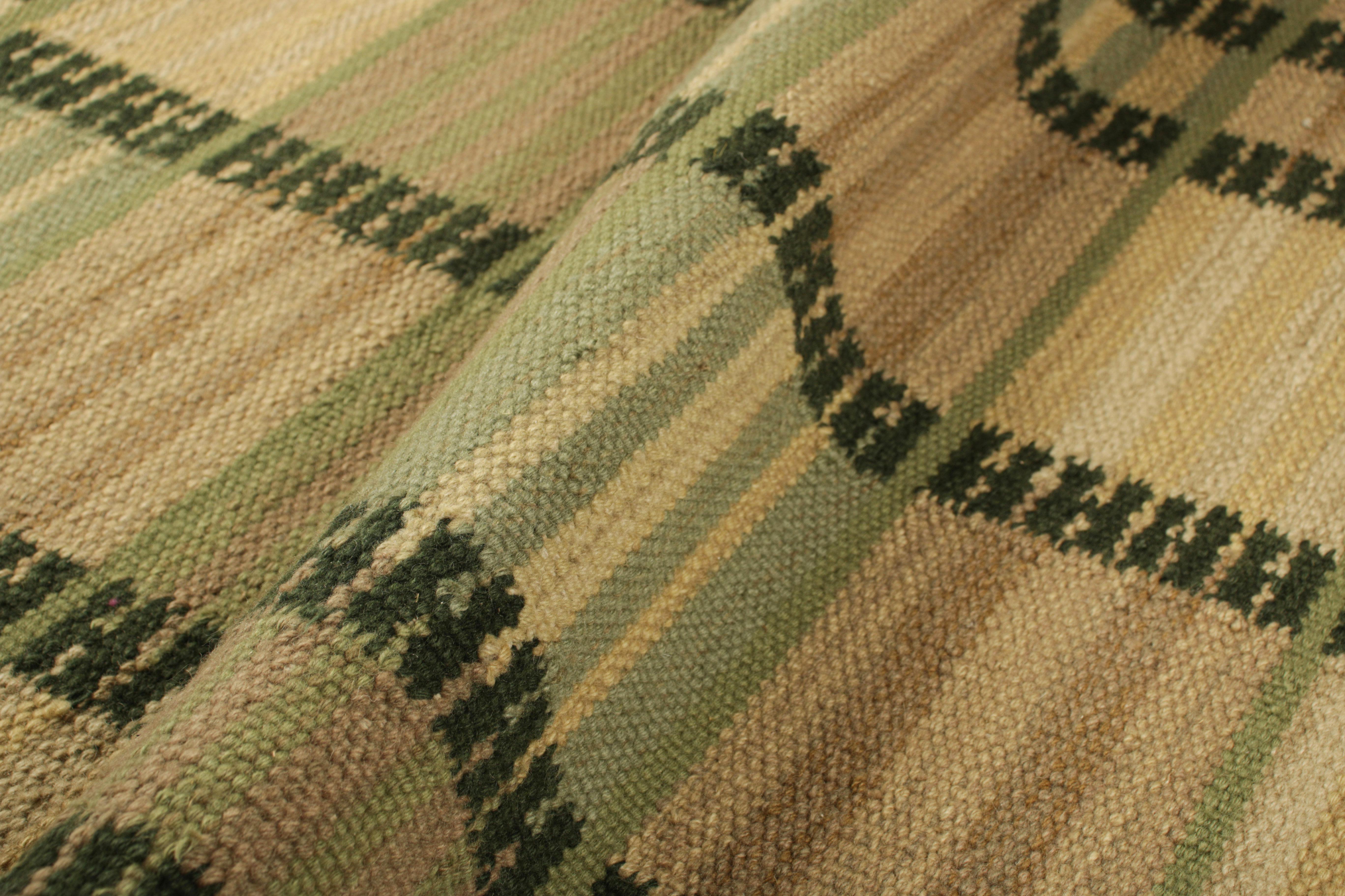 Contemporary Rug & Kilim’s Scandinavian Style Square Rug in Green, with Geometric Stripes For Sale