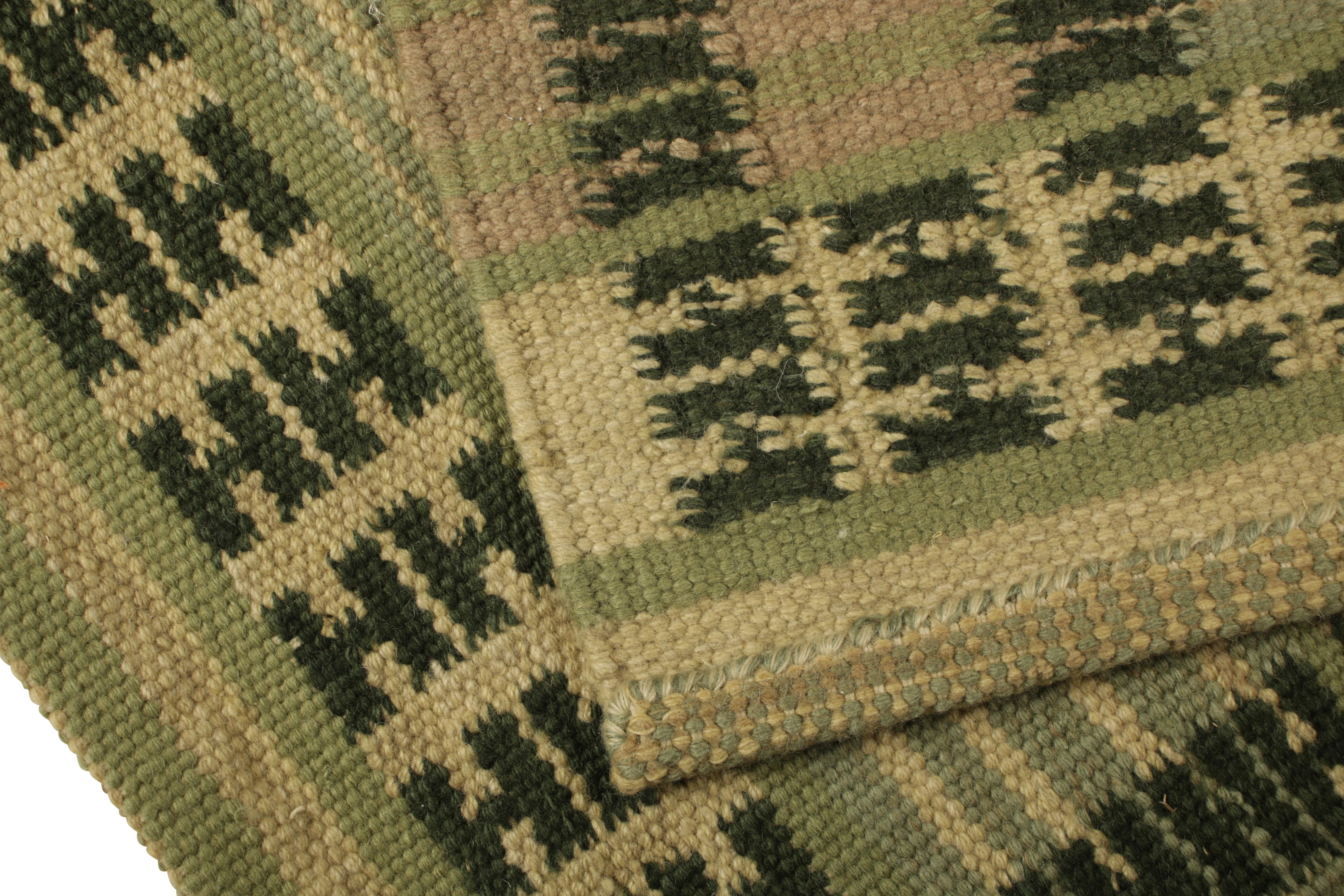 Wool Rug & Kilim’s Scandinavian Style Square Rug in Green, with Geometric Stripes For Sale