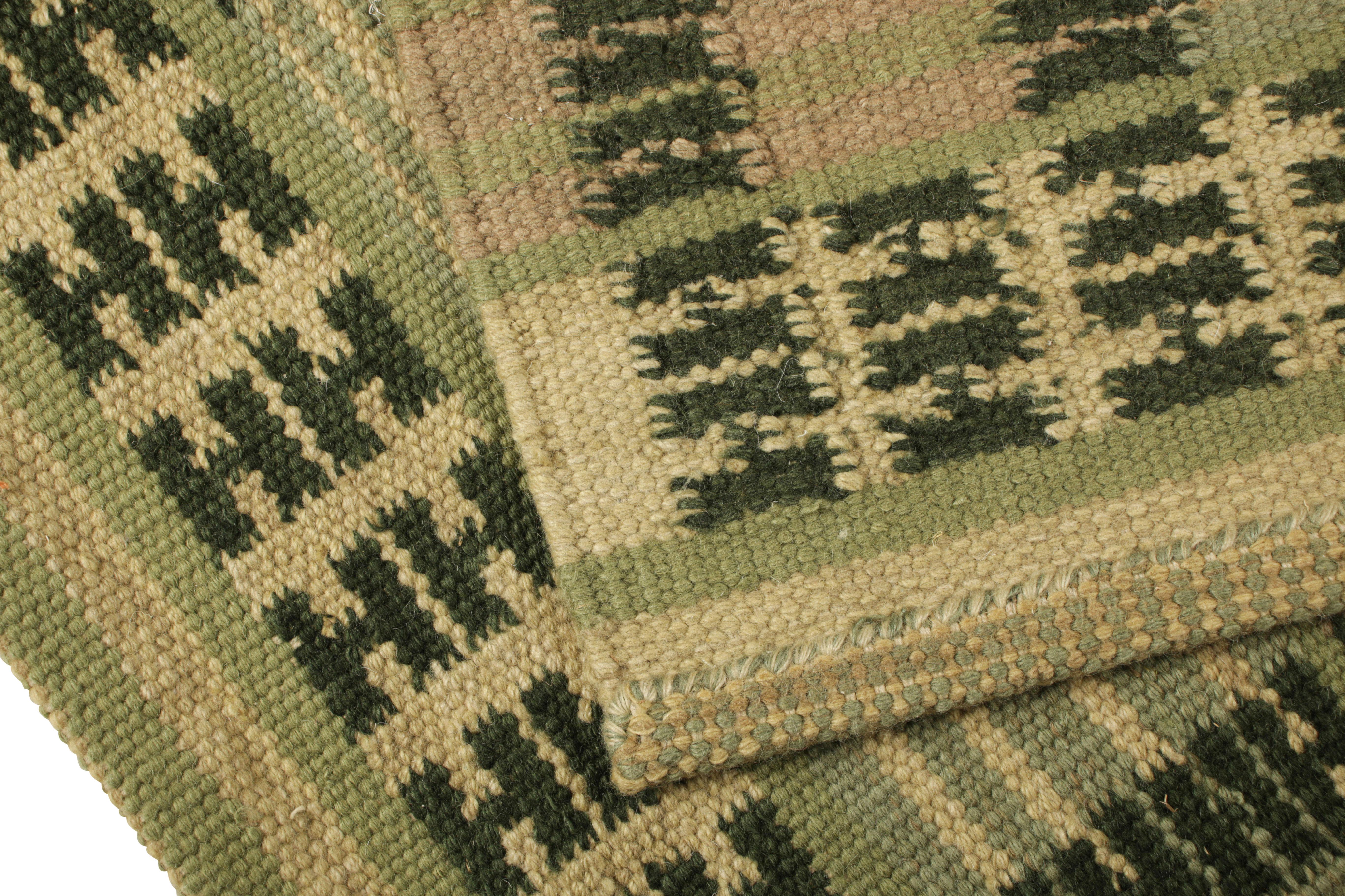 Wool Rug & Kilim’s Scandinavian Style Square Rug in Green, with Geometric Stripes For Sale