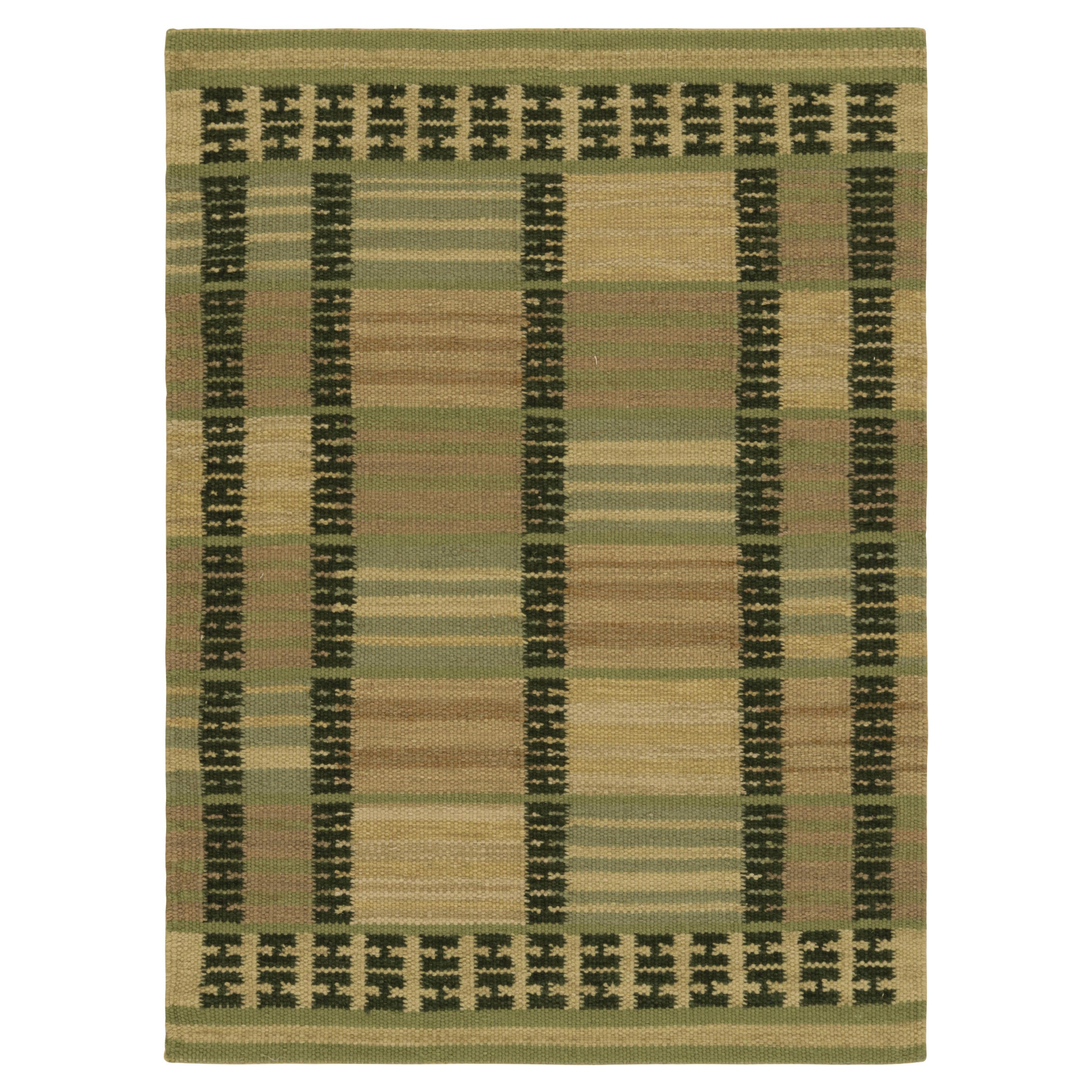 Rug & Kilim’s Scandinavian Style Square Rug in Green, with Geometric Stripes For Sale
